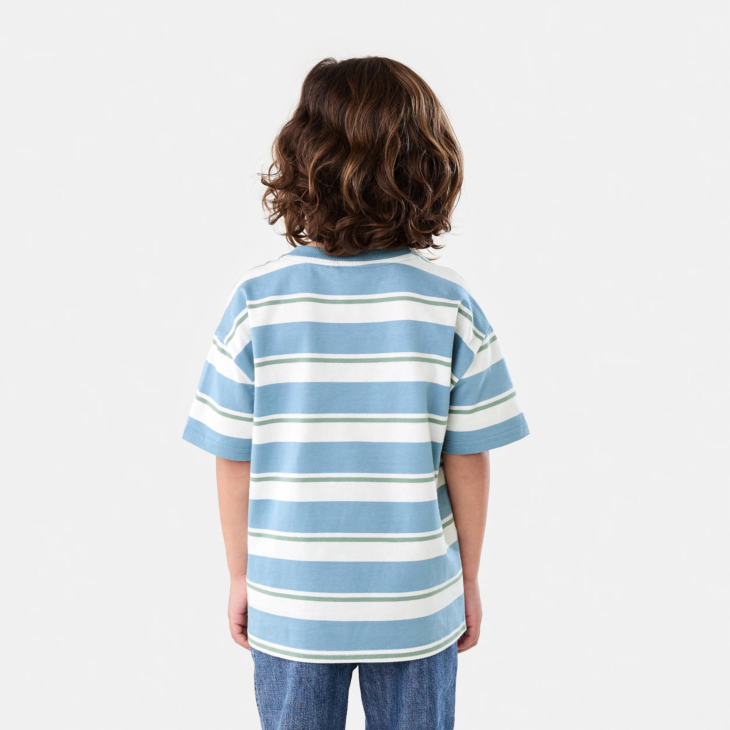 2 Short Sleeve Oversized Stripe T-shirt 3 COLOUR STRIPE FADED DENIM, 2 of 7