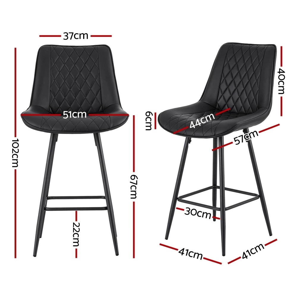 2 Artiss 4x Bar Stools Kitchen Dining Chair Counter Stool Diamond PU Leather - Black, 2 of 6