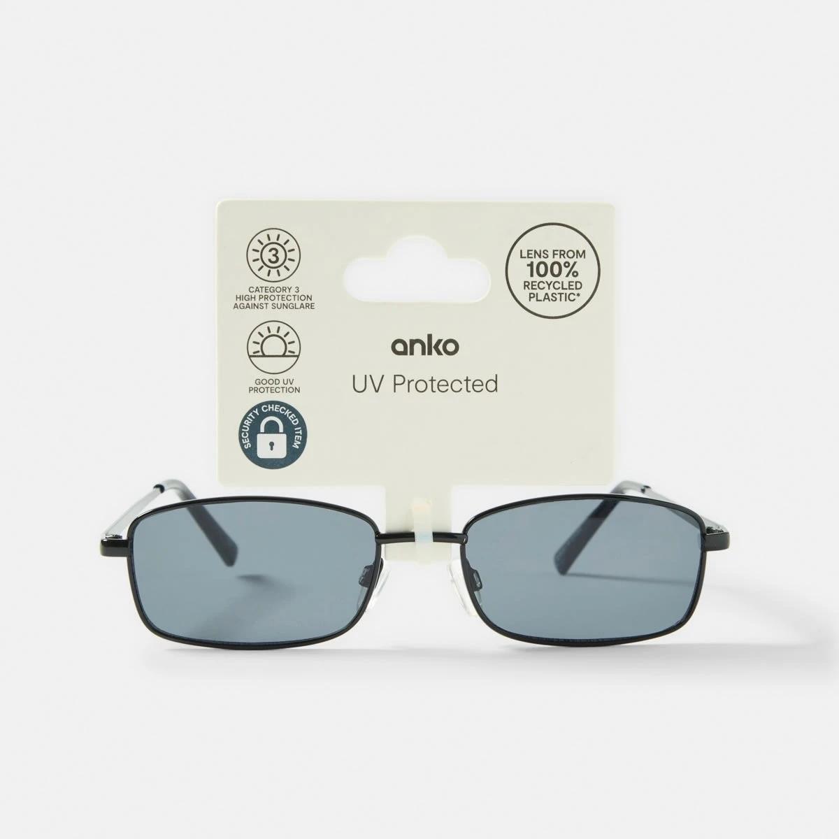 6 Rectangle Metal Sunglasses Black, 6 of 6