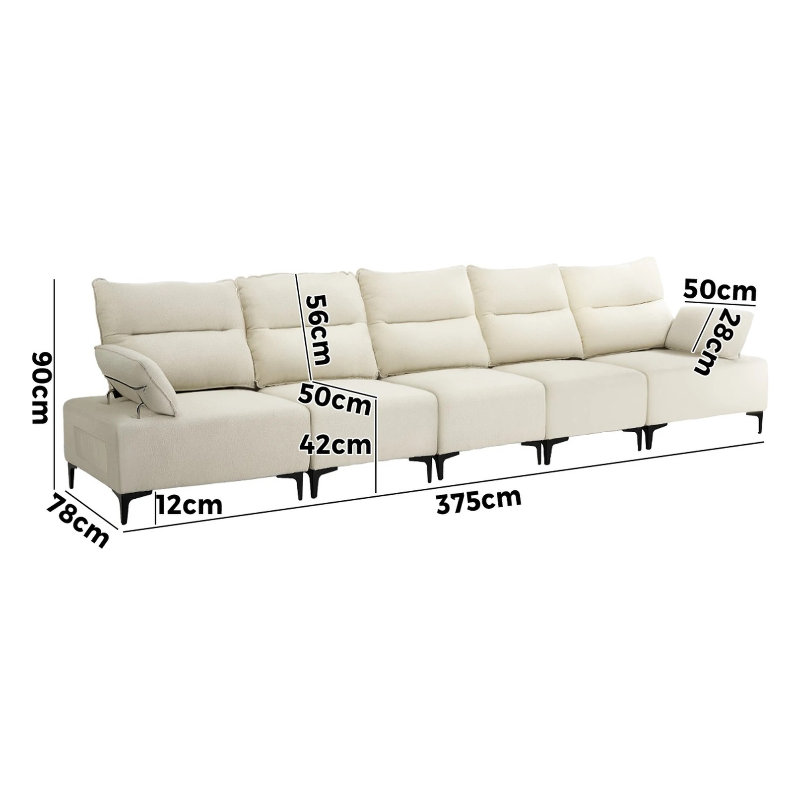 3 Oikiture 5 Seater Couch Sofa Chenille Adjustable Armrest - Beige, 3 of 10