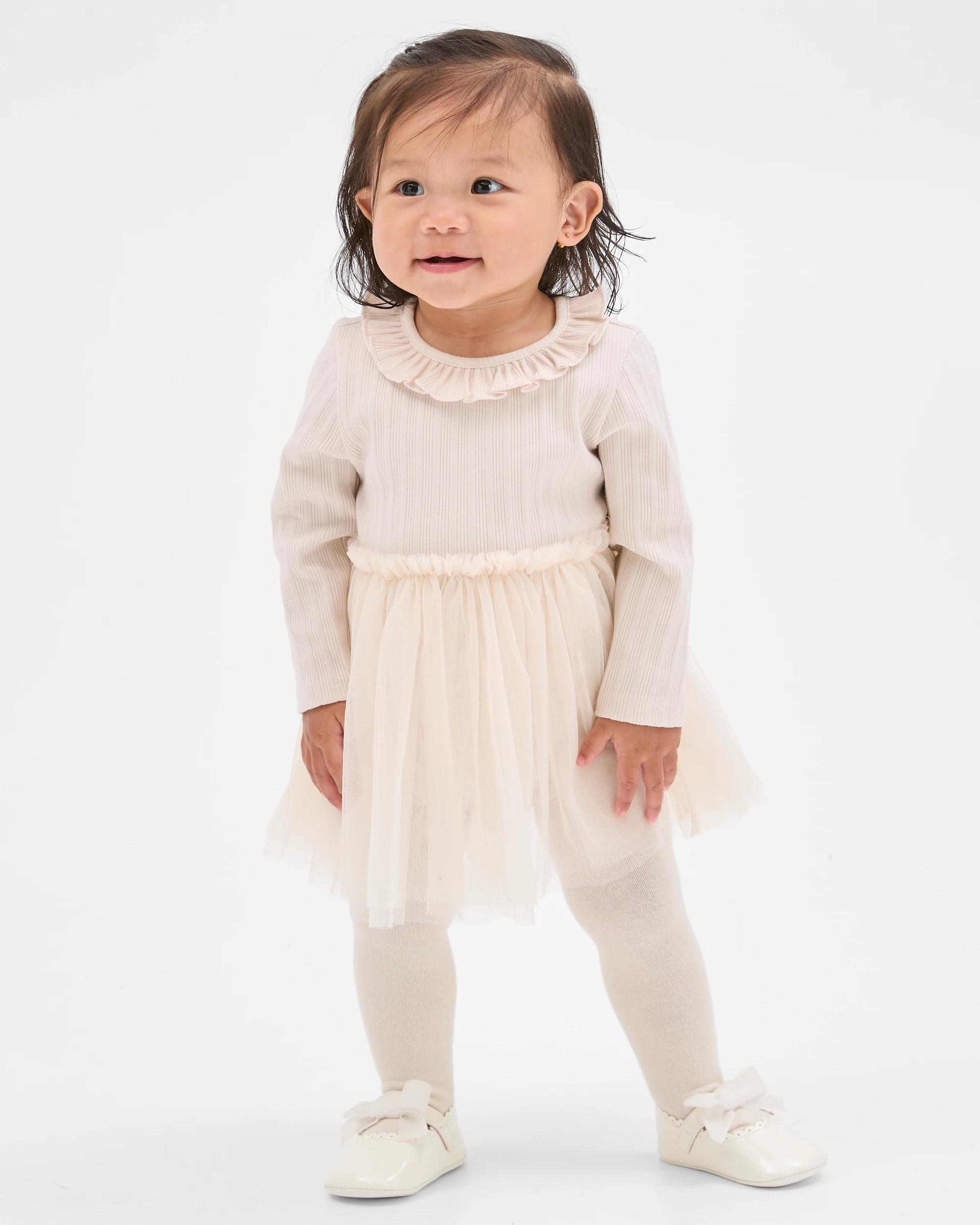 1 Target Baby Girl Long Sleeve Rib Tutu Bodysuit Dress CREAM, 1 of 4