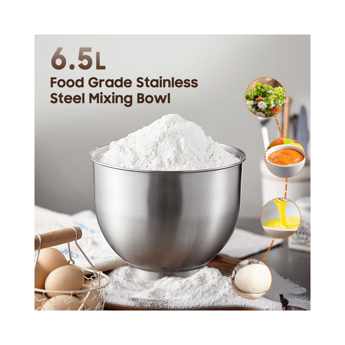 3 Advwin 1400w 6.5l Electric Stand Mixer Grey, 3 of 7