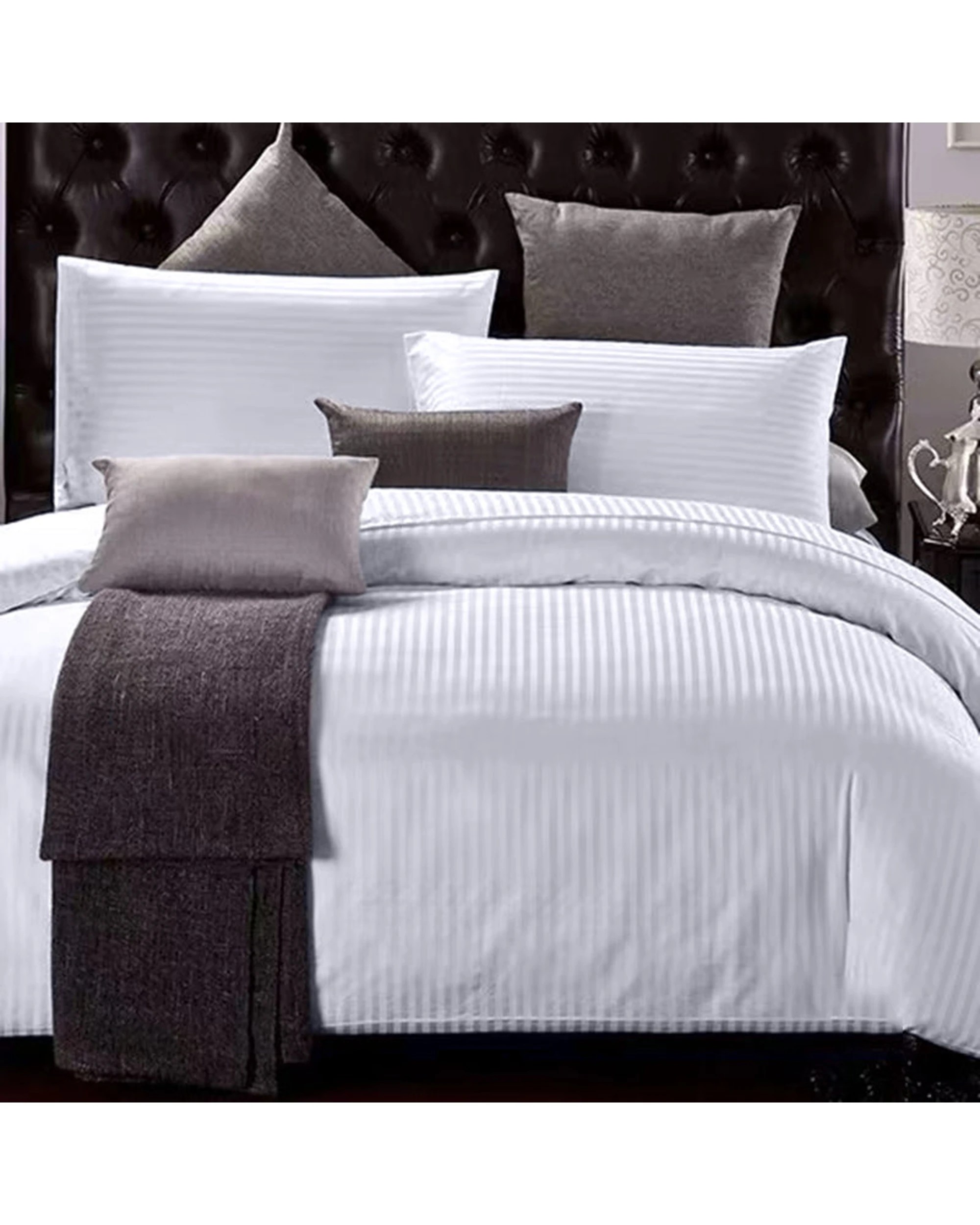 1 Cotton More 650TC 1cm Sateen Striped Quilt Cover Set 100% Cotton Single - White, 1 of 4