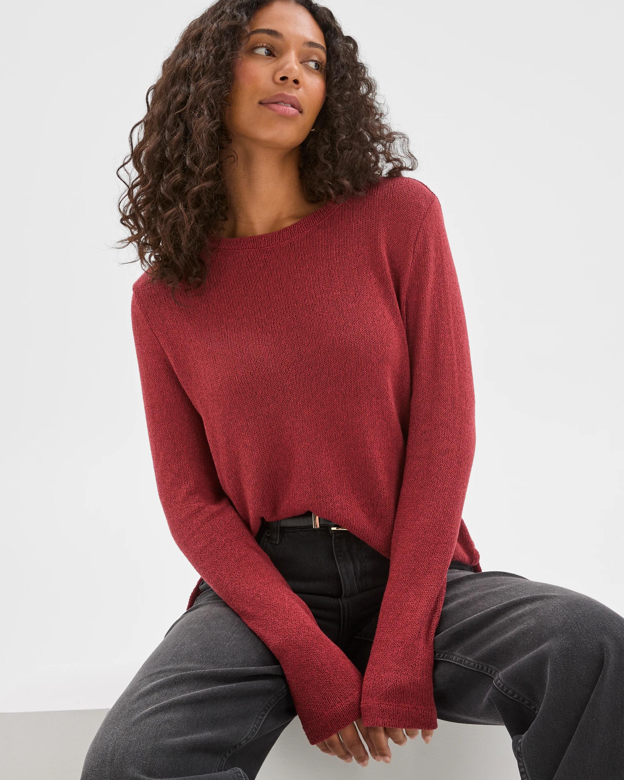 5 Target Woman Australian Cotton Blend Long Sleeve Step Hem Textured Knit Top BRICK, 5 of 7