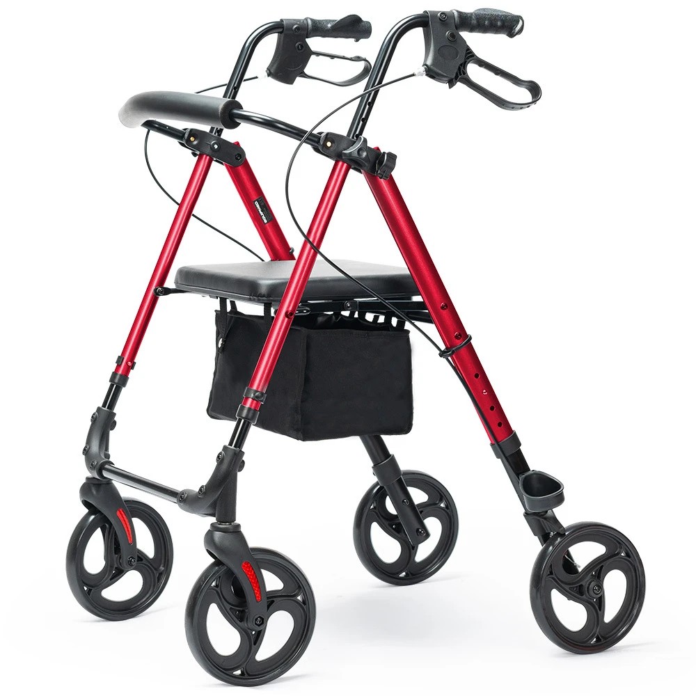 1 Equipmed 4 Wheel Lightweight Rollator Walker - Red, 1 of 1