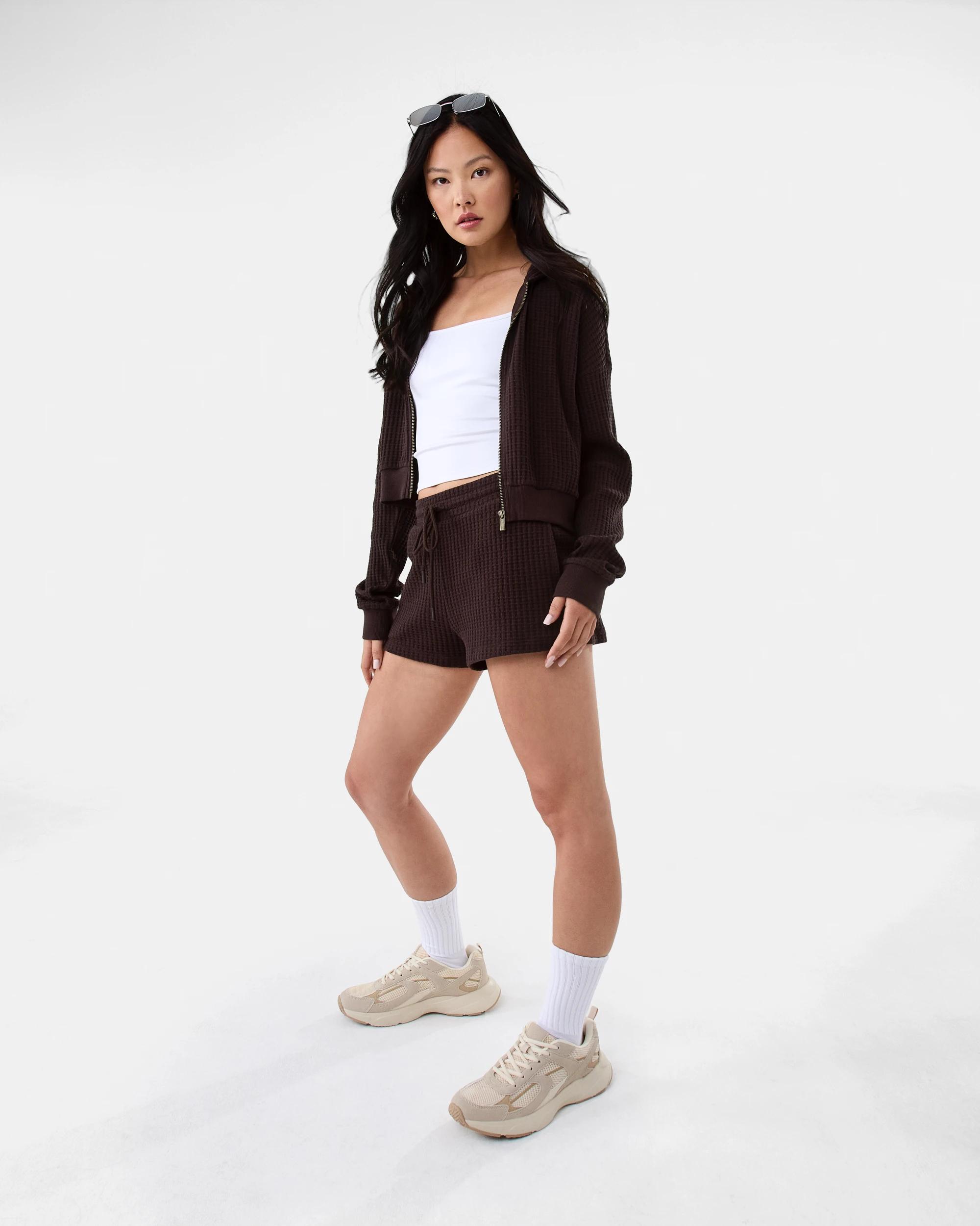 4 Waffle Zip Through Hoodie Choc Plum, 4 of 10