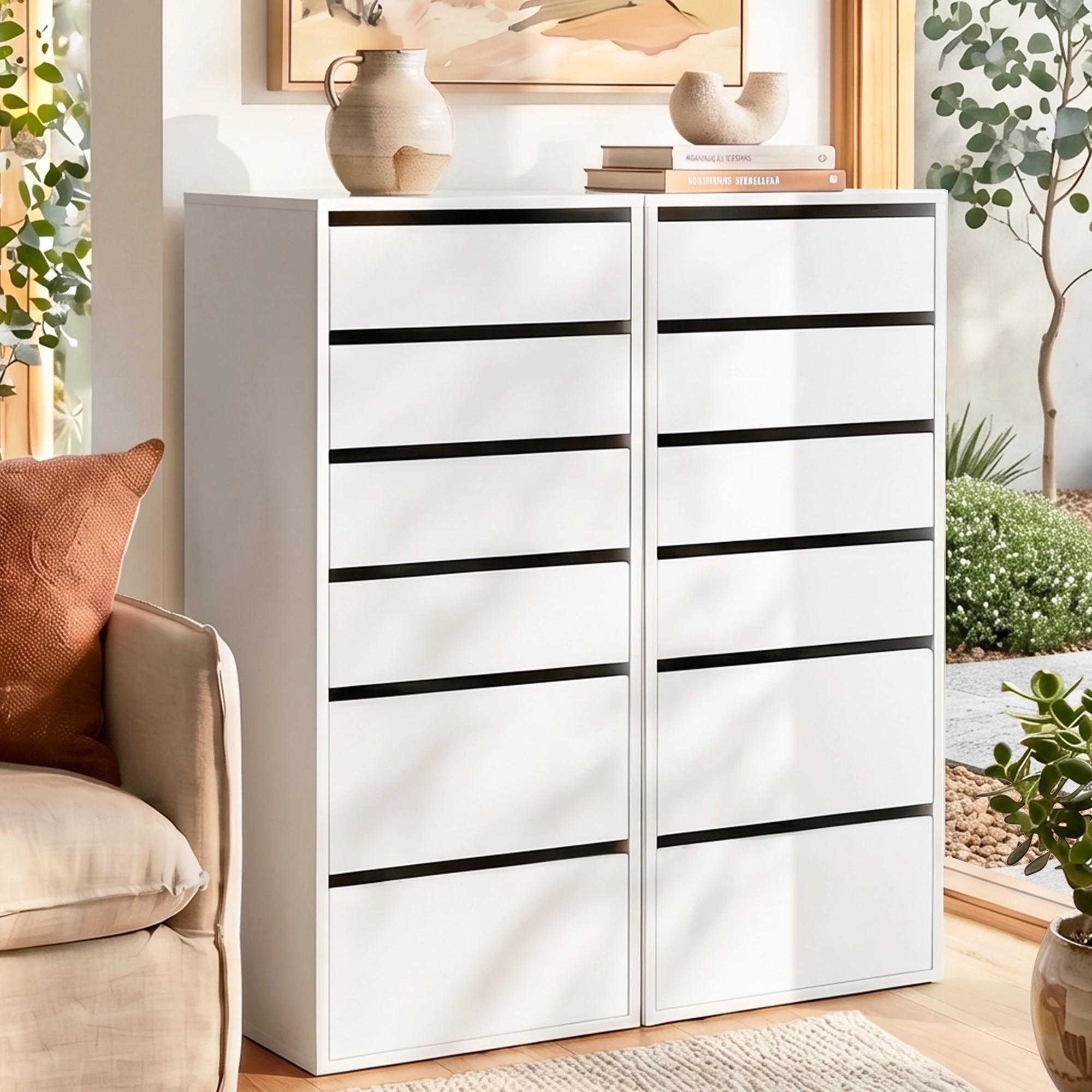 2 Artiss 2x Chest of 6 Drawers Dresser Tallboy - White, 2 of 7