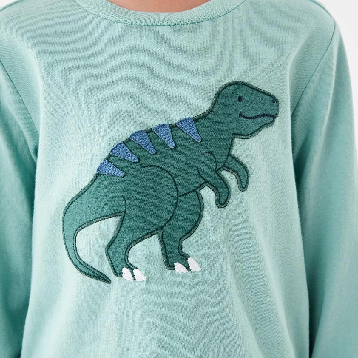 4 Knit Flannel Pyjama Set Grn Dino, 4 of 9