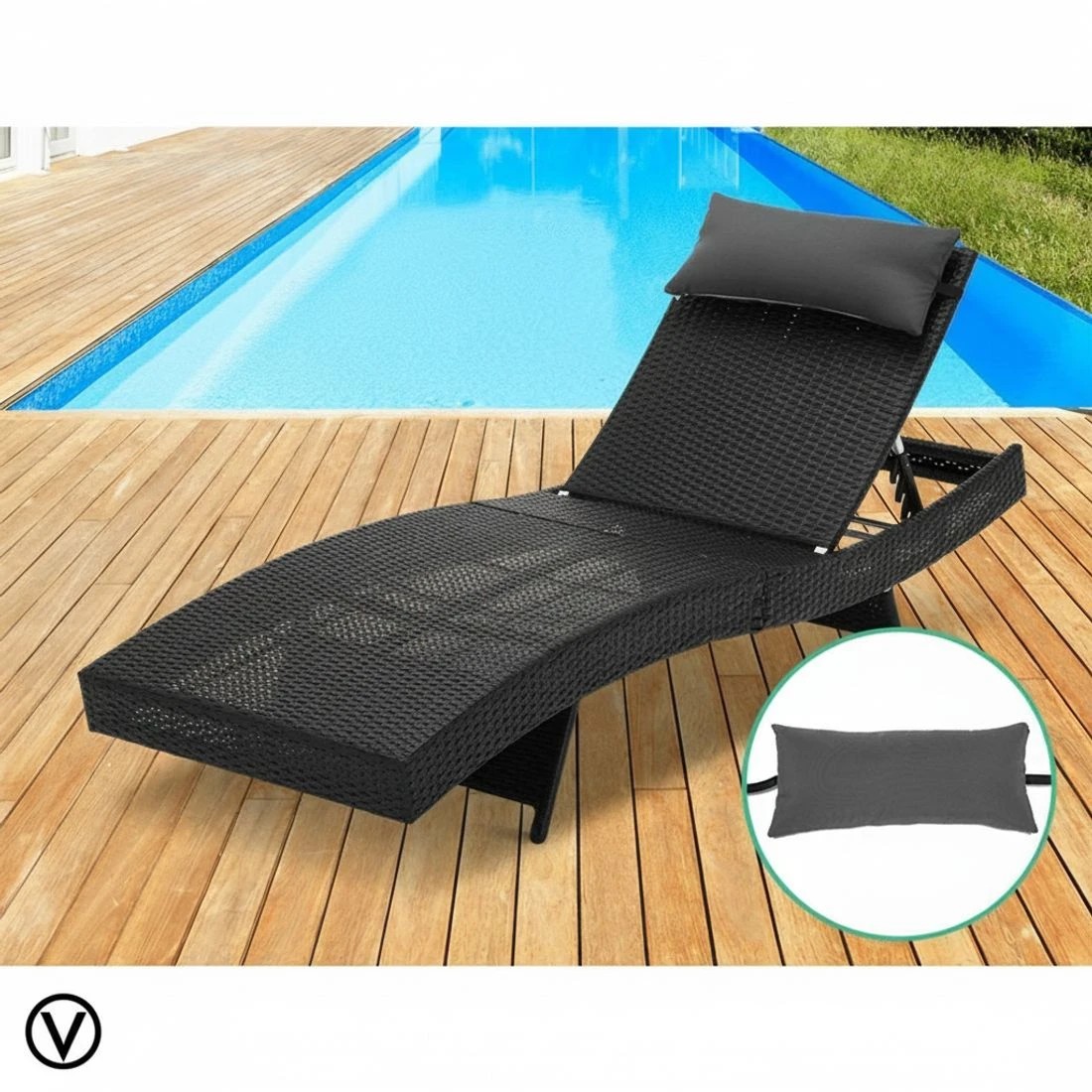 7 Gardeon Sun Lounge Wicker Lounger Outdoor - Black, 7 of 7