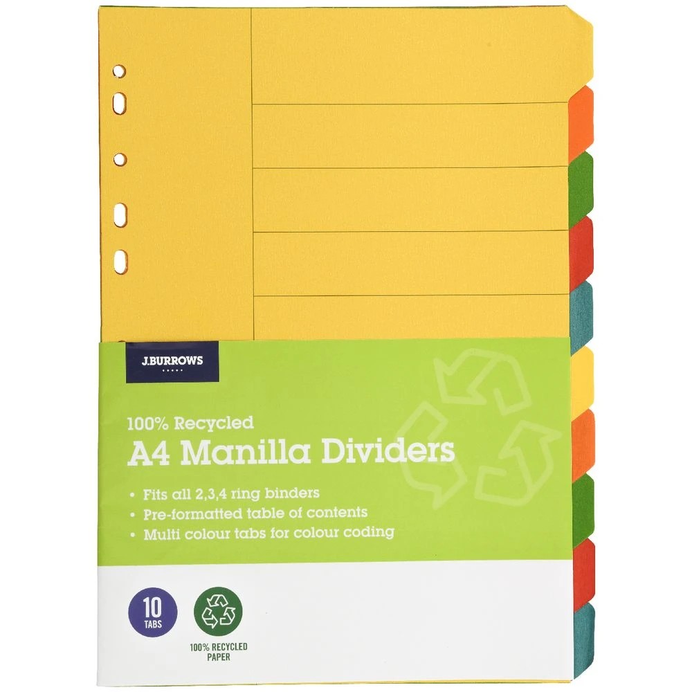 2 J.Burrows A4 10 Tab Dividers Bright Colours, 2 of 3