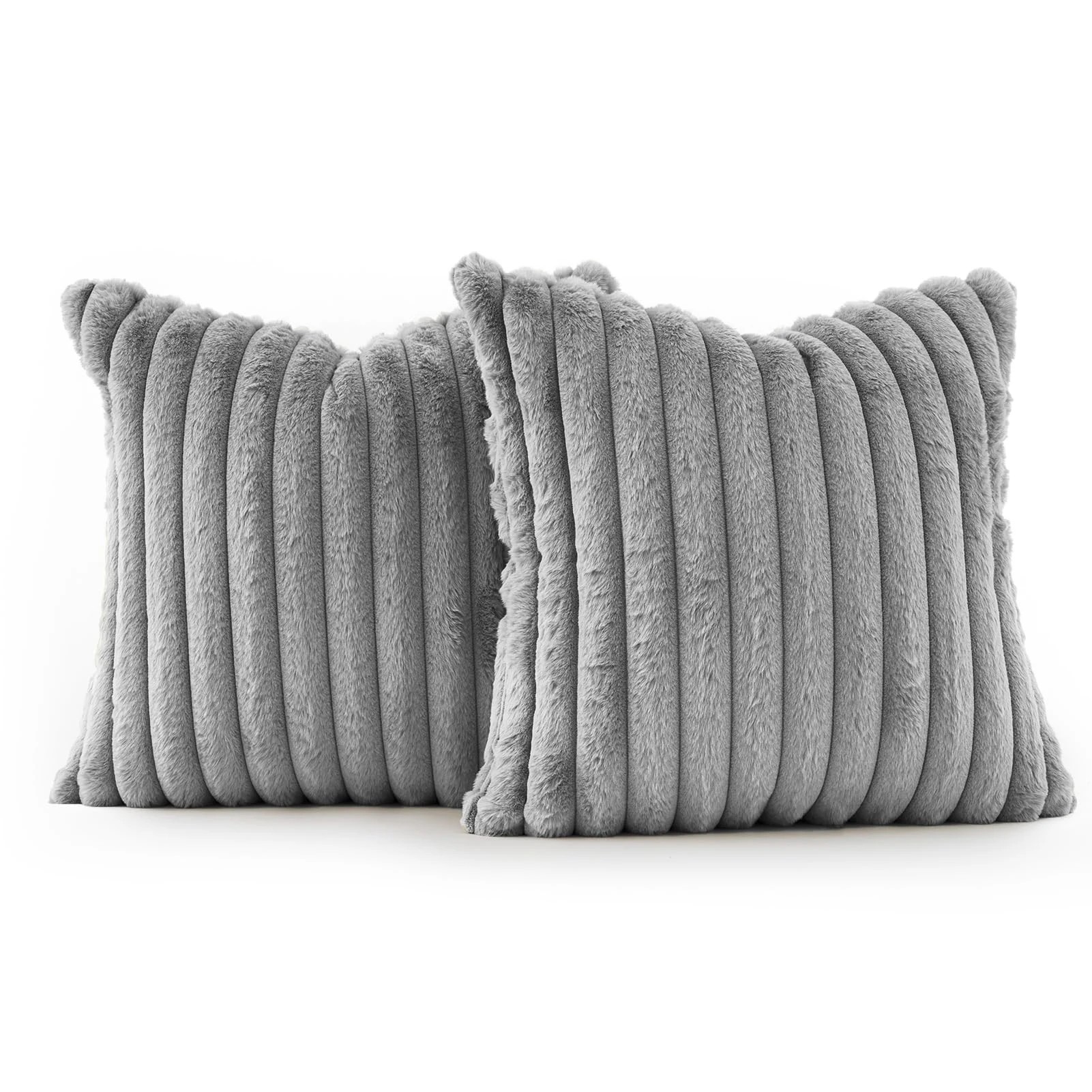 2 Gioia Casa 2-Pack Faux Fur Cushion Covers Soft 45x45cm - Grey, 2 of 3