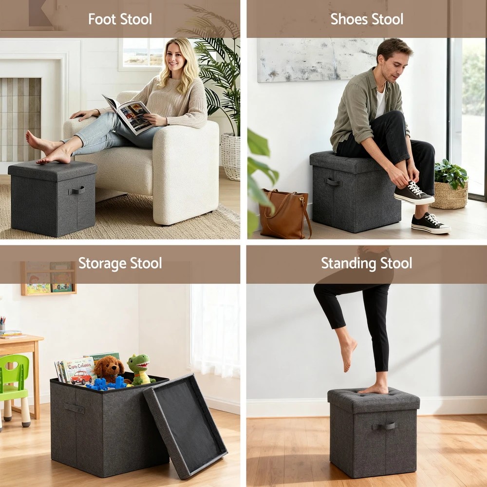 5 Artiss Storage Ottoman Rest Foot Stool Foldable - Grey, 5 of 6