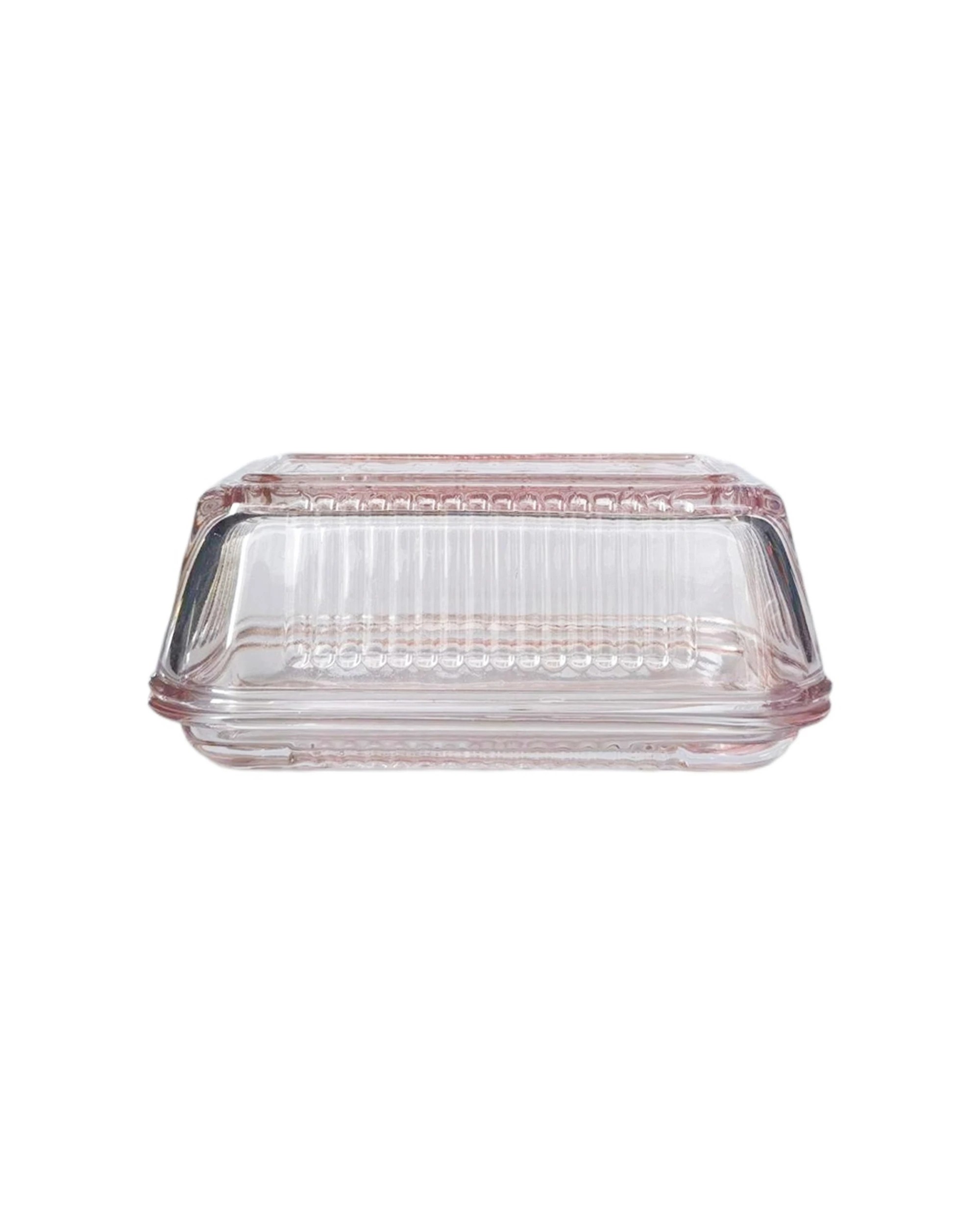 2 Urban Products Mari Butter Dish Glass Set With Lid Ribbed Base 17cm Glass Kitchenware - Clear, 2 of 2