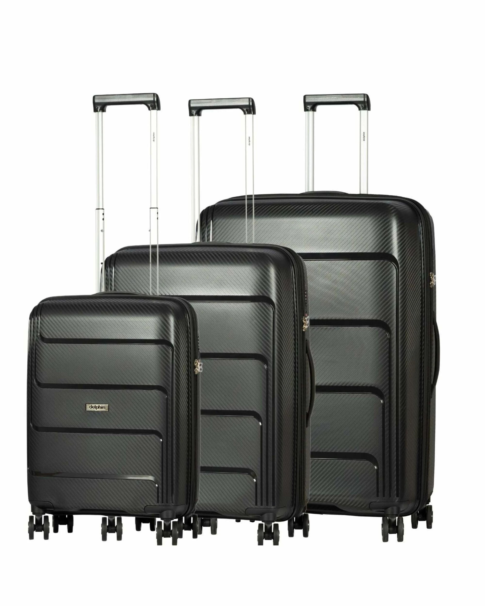 1 Delphin Verona Hardside 3-Piece Spinner Luggage Set - Black, 1 of 5
