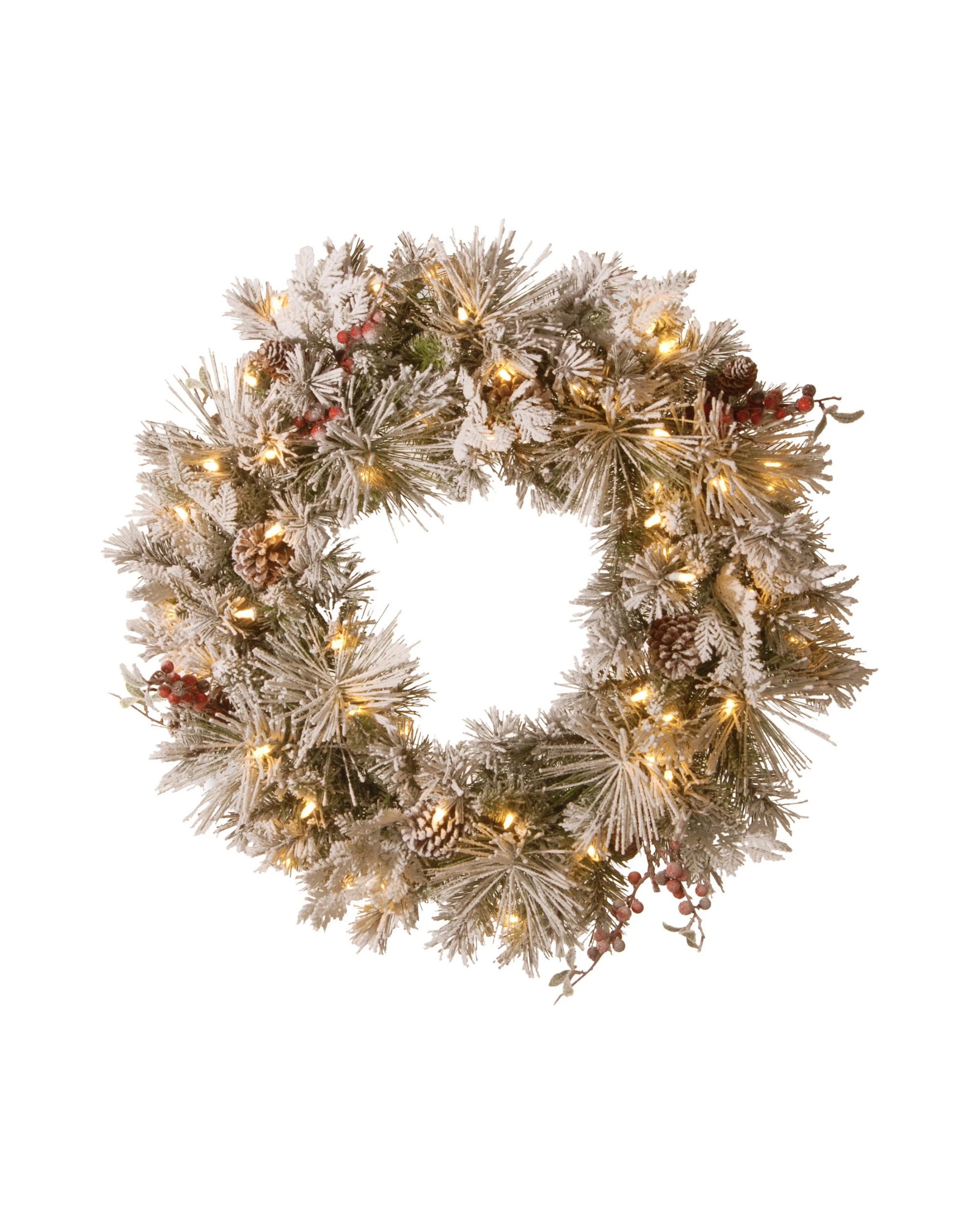 1 Christabelle 61cm Snowy Christmas Wreath Bedford With Led Lights Front Door Decoration Ornament, 1 of 7