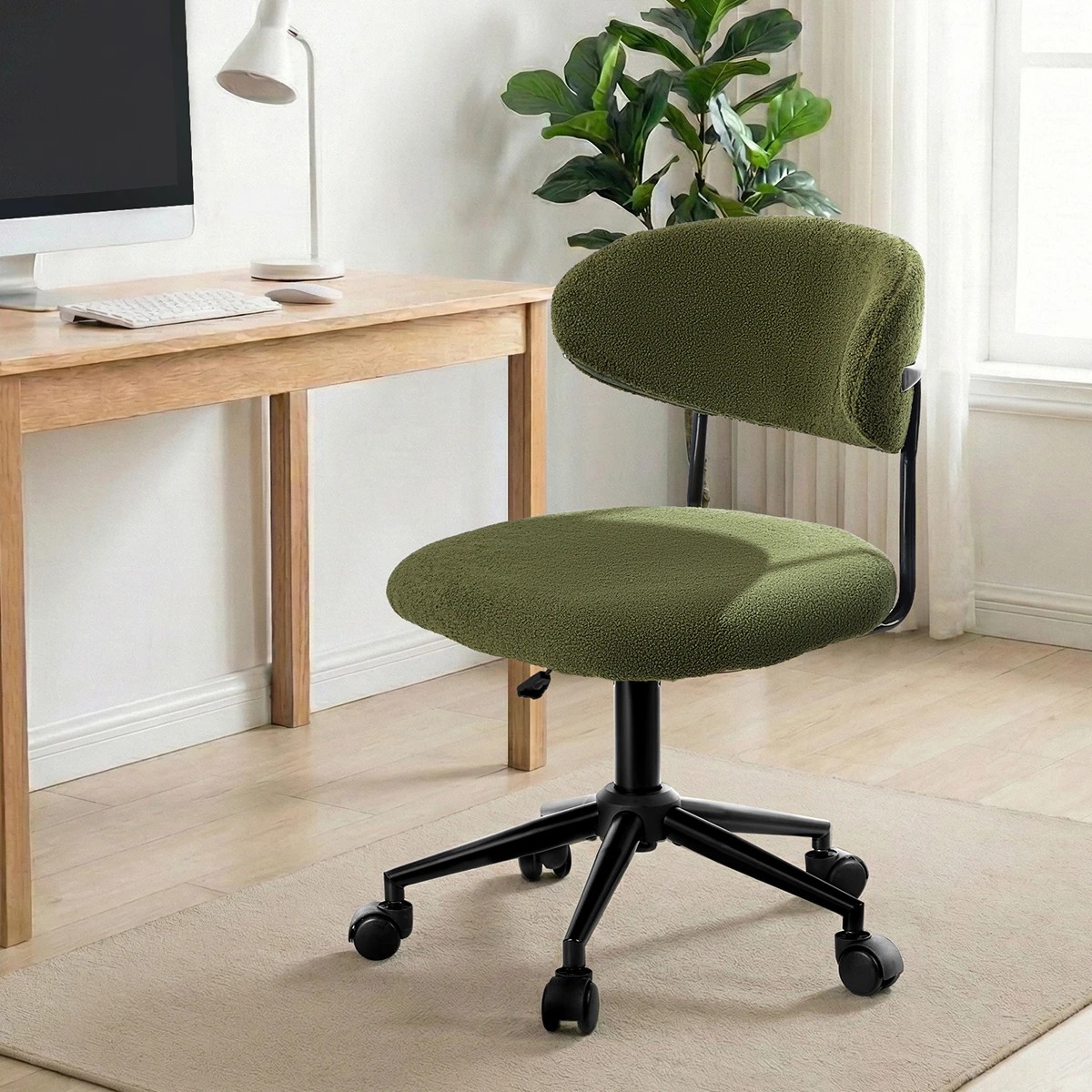 4 Oikiture Armless Office Chair Mid Back Wide Seat Swivel Home Desk Chair - Green, 4 of 6