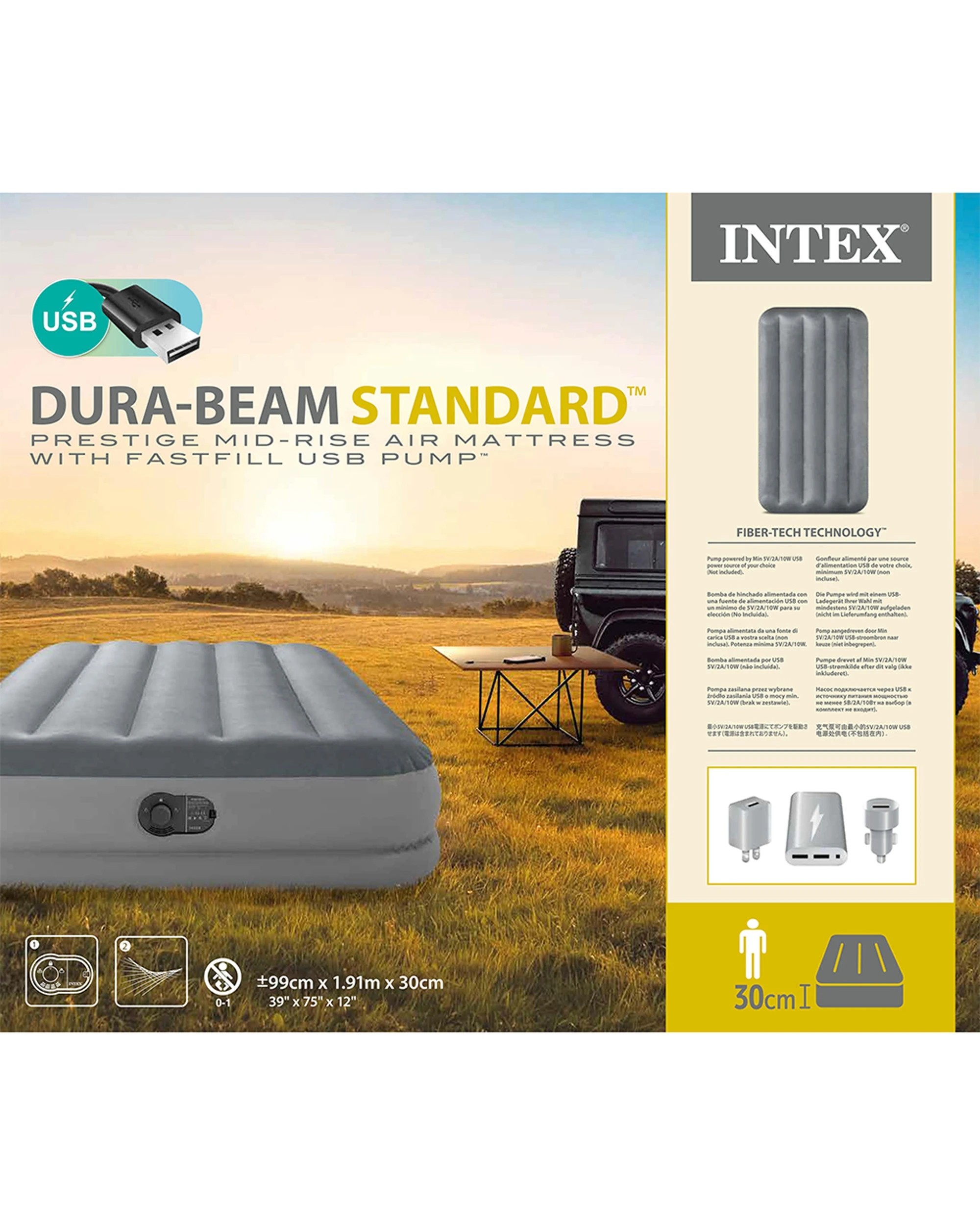 6 Intex Dura-Beam Prestige Inflatable Airbed w/ Built-In USB Pump - Twin Bed - Grey, 6 of 7