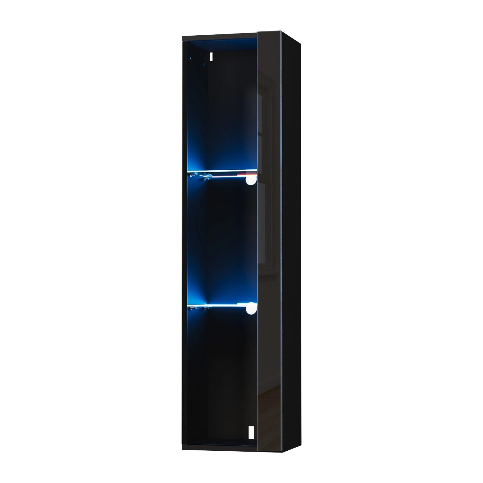 1 Oikiture Wall Mounted Display Cabinet LED Light High Gloss Cupboard - Black, 1 of 8