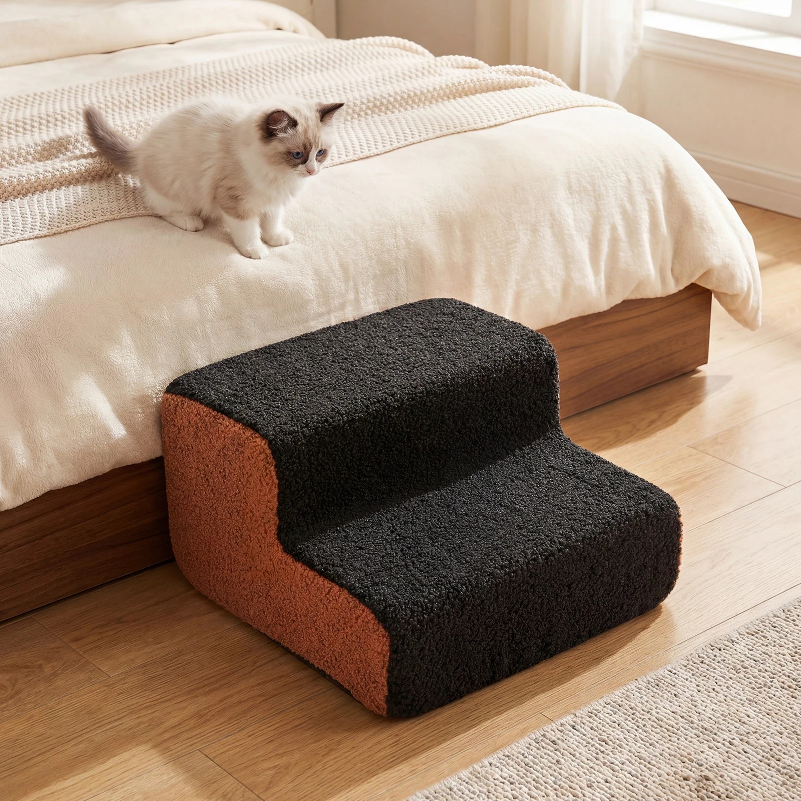 4 Costway 2-Tier Foam Dog Ramp Soft Doggy Ladder Non-Slip Bottom - Black, 4 of 7