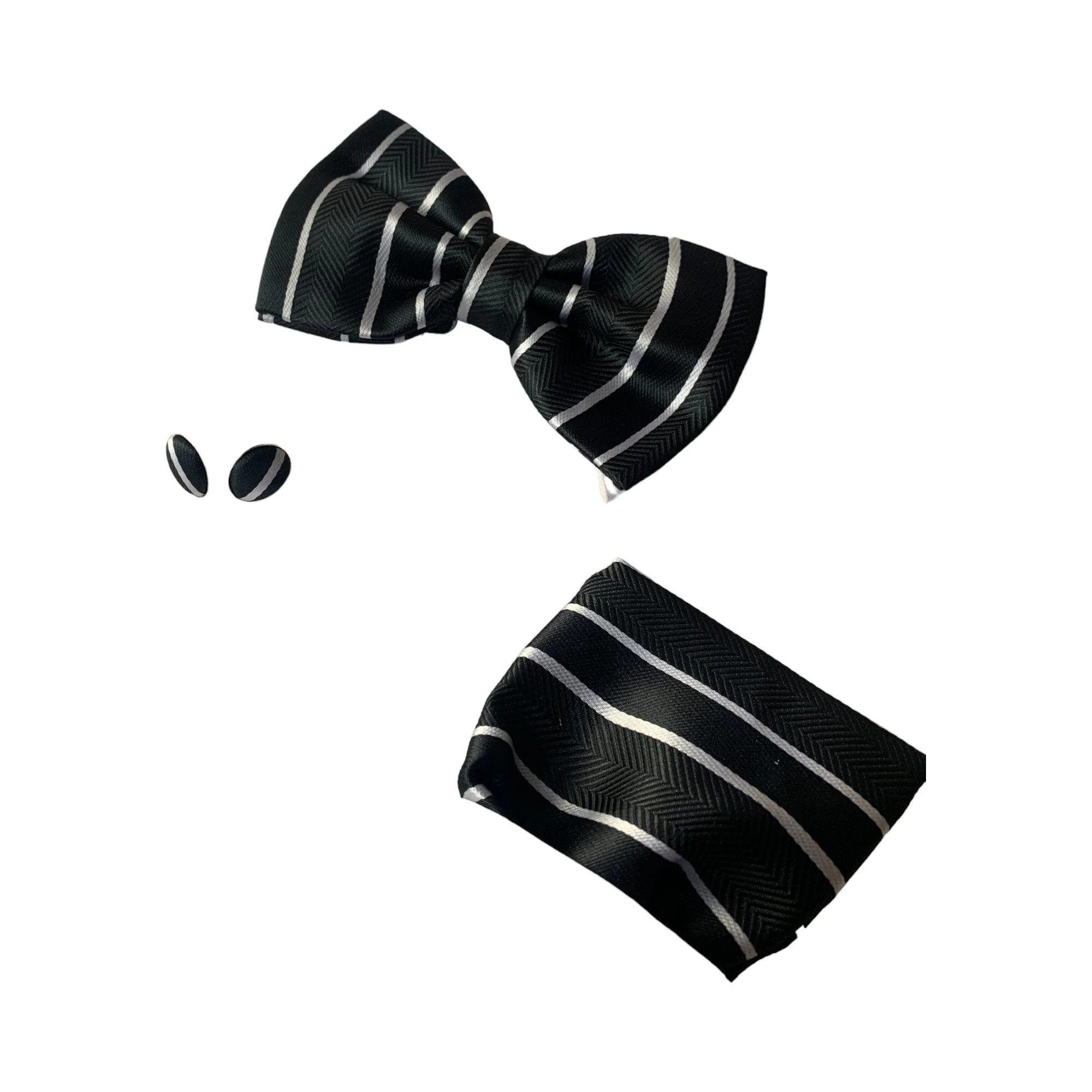 5 Zasel Mens Black Textured Stripe Matching Bow Tie, Pocket Square & Cuff Links Set - Multi, 5 of 5