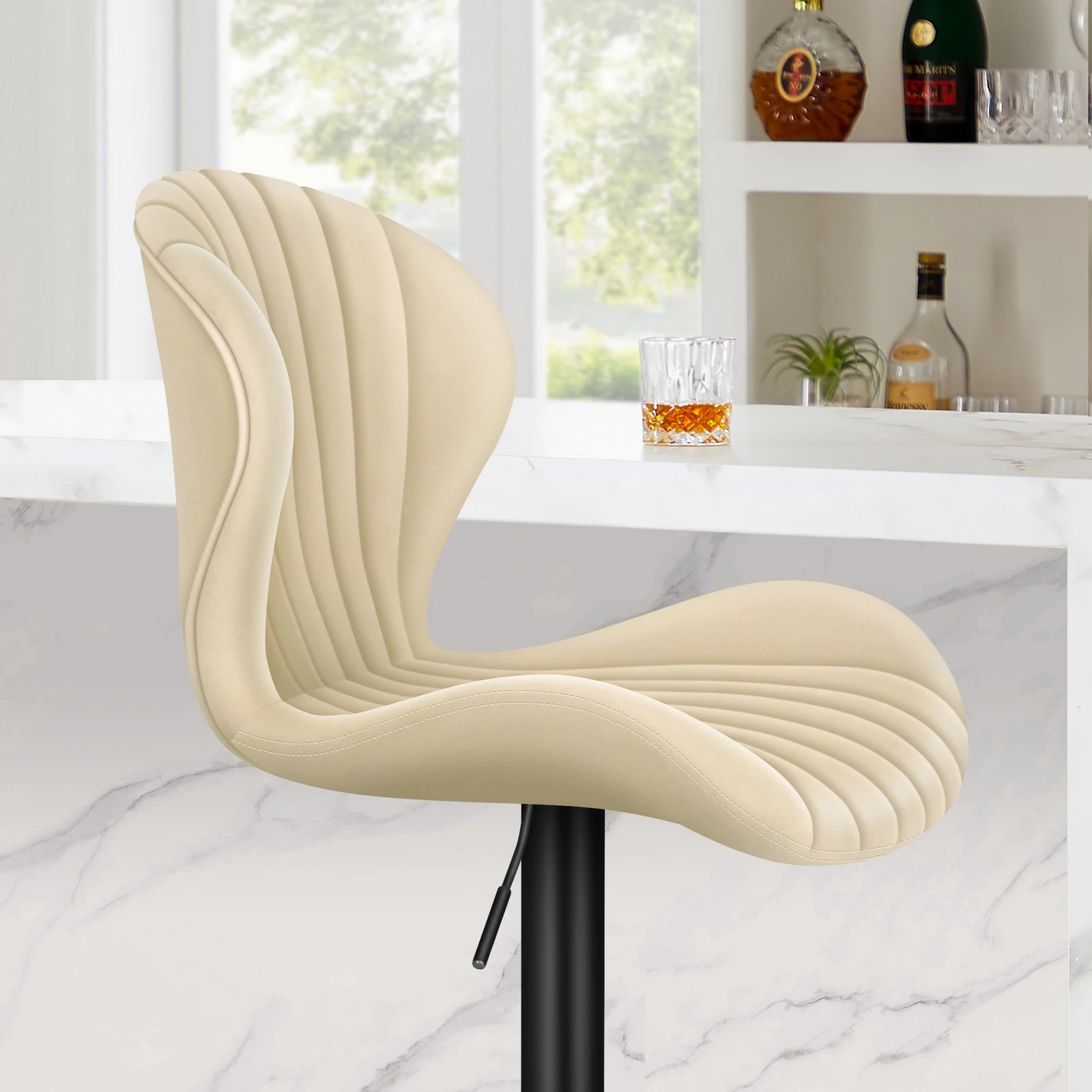 3 Alfordson 4x Bar Stools Gas Lift Air Leather Bar Chairs Kitchen Swivel - Beige, 3 of 10