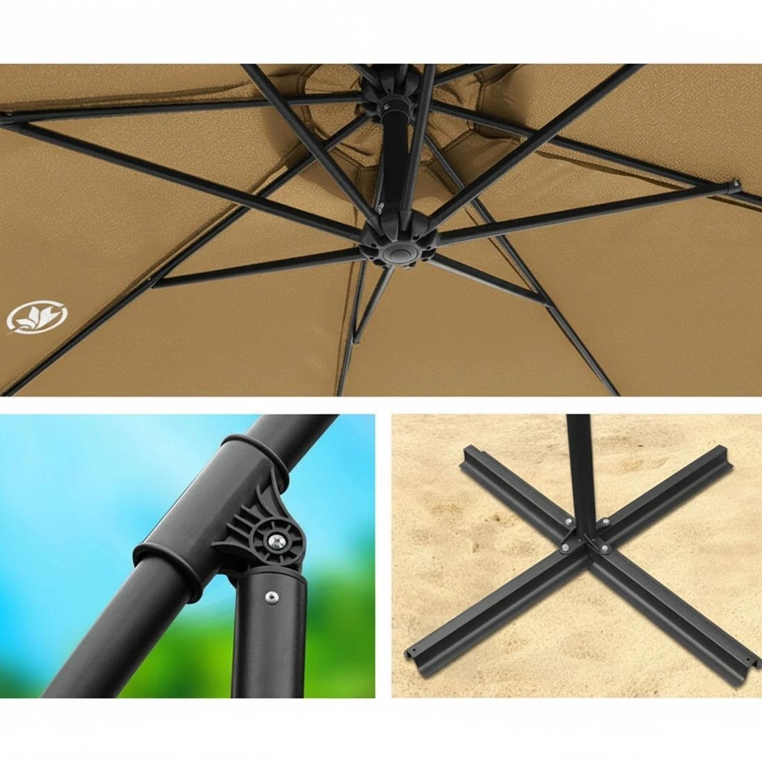 4 Instahut 3m Outdoor Umbrella Cantilever Beach Garden Patio - Beige, 4 of 5