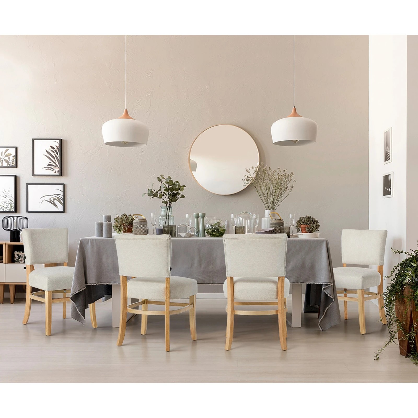 6 Oikiture 2x Dining Chairs Wooden Kitchen Seat Rubberwood Frame Accent Chair - Beige, 6 of 10