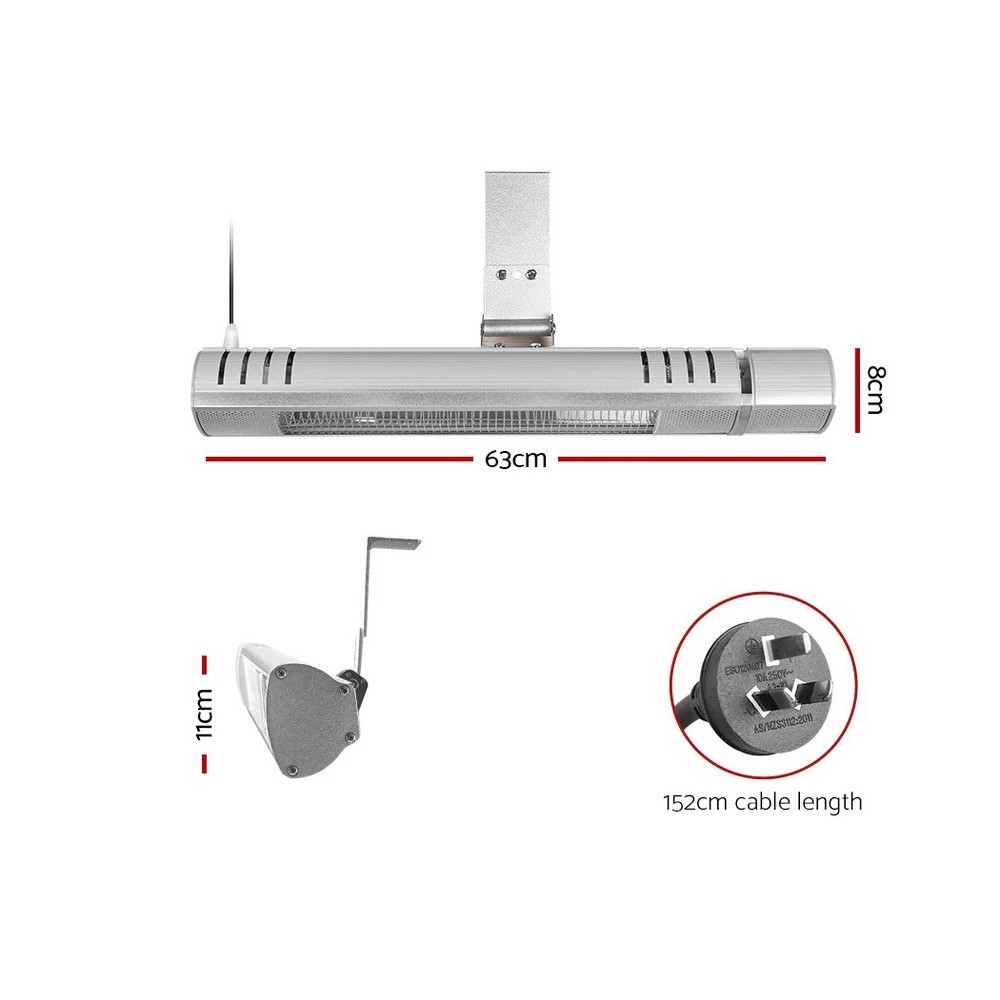 2 Devanti Electric Strip Heater Infra Radiant Heaters - Silver, 2 of 6