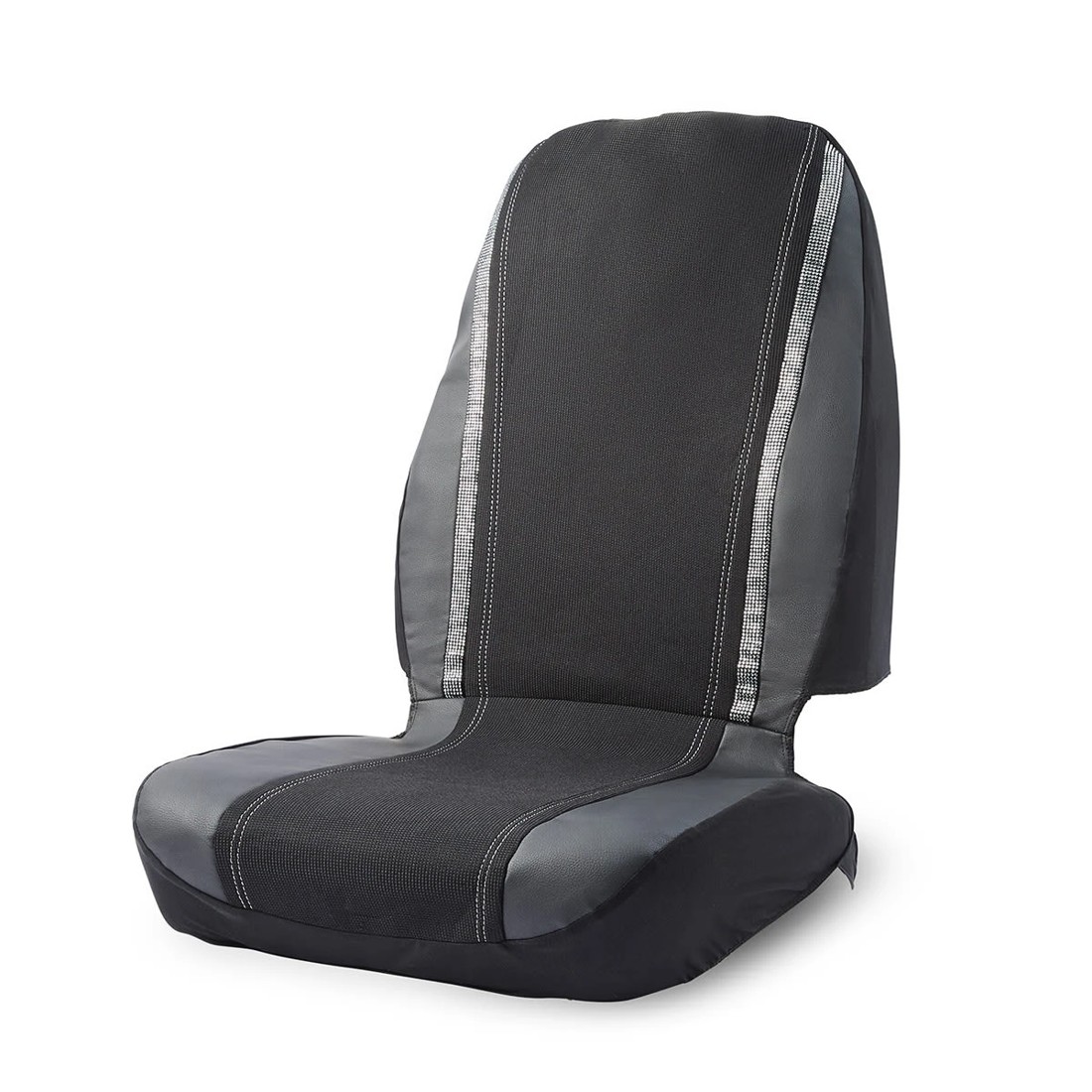 2 2 Pack Front Diamante Seat Covers - Black and Silver Look, 2 of 6