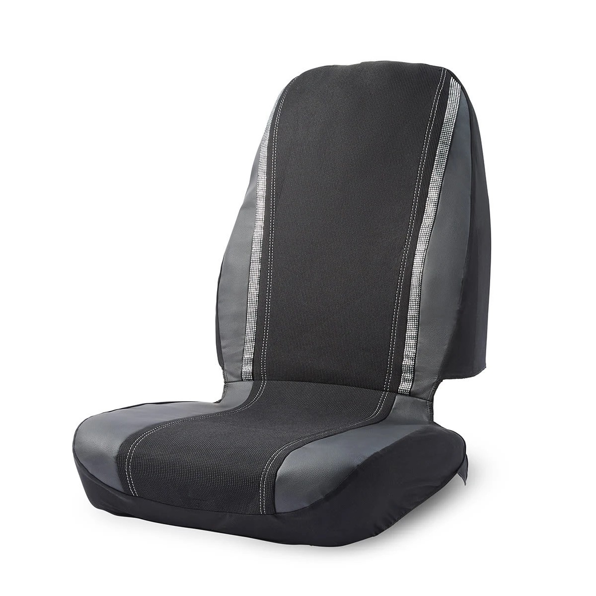 2 2 Pack Front Diamante Seat Covers - Black and Silver Look, 2 of 6