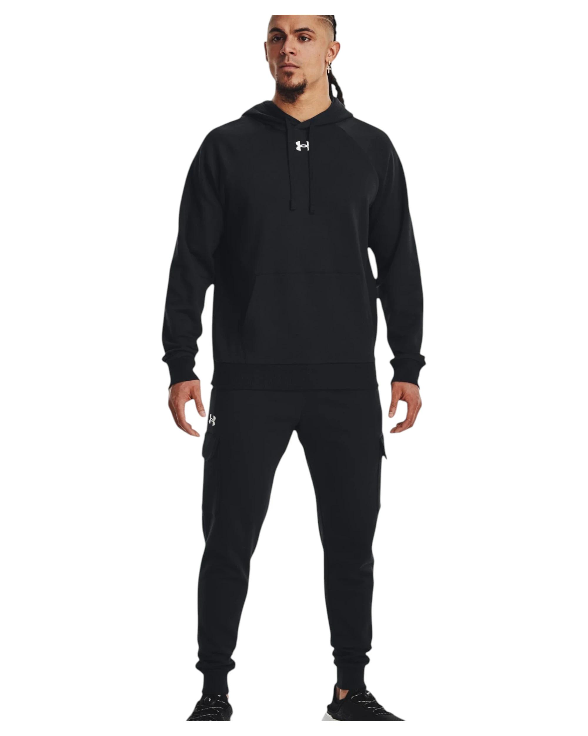 6 Under Armour Mens Rival Fleece Black/ White Hoodie BLACK, 6 of 6