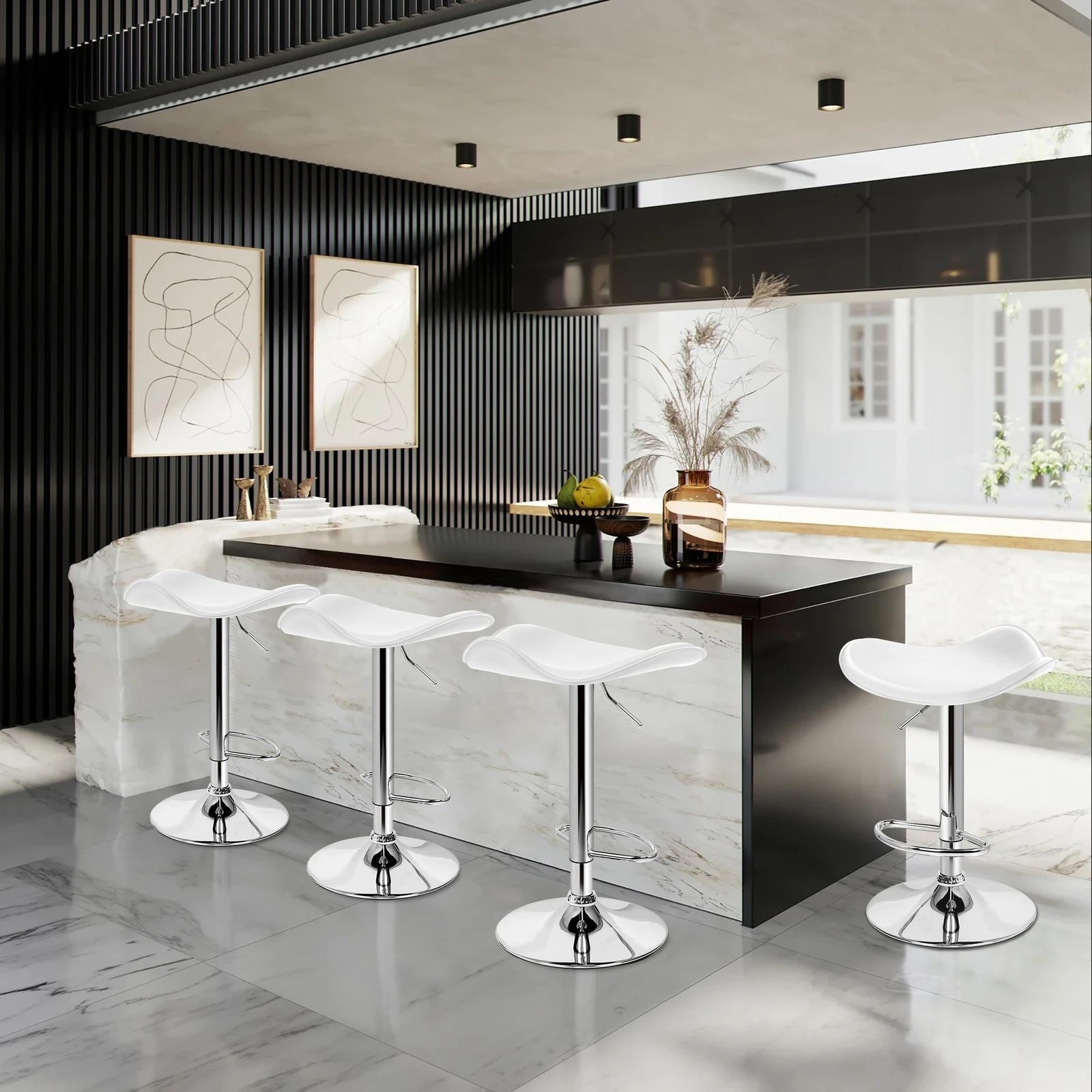 2 Alfordson 4x Bar Stools Portia Kitchen Swivel Chair Leather Gas Lift - White, 2 of 7