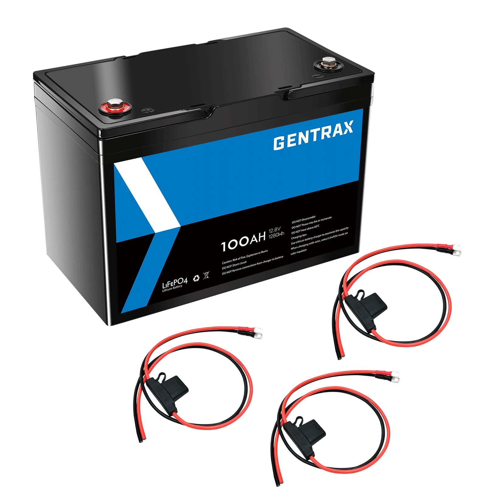 1 GENTRAX 12V 100Ah Lithium Battery + 3x 1m 25A Fuse Cable, 1 of 10