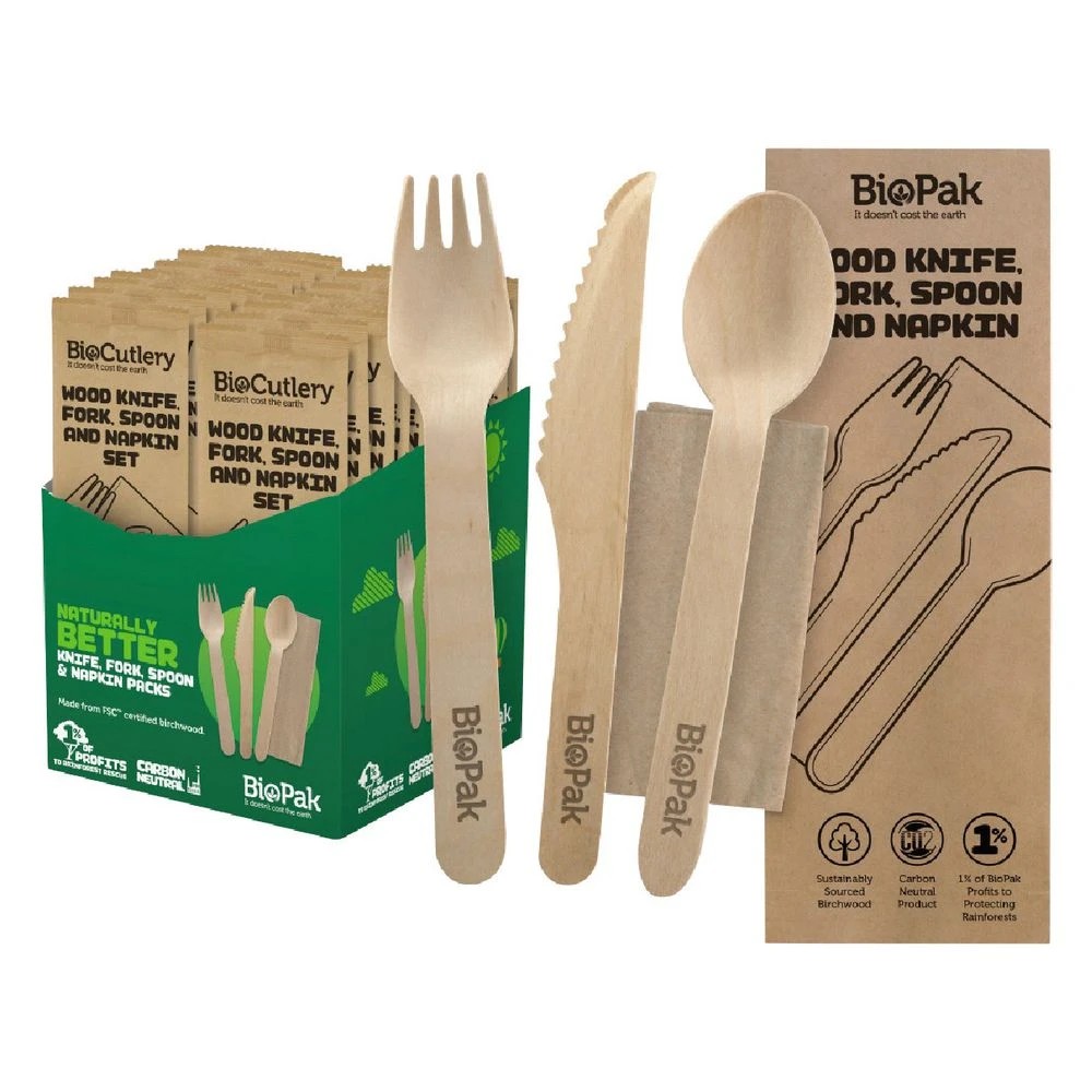 2 Biopak 4 Piece Wooden Cutlery Set 28 Pack, 2 of 3