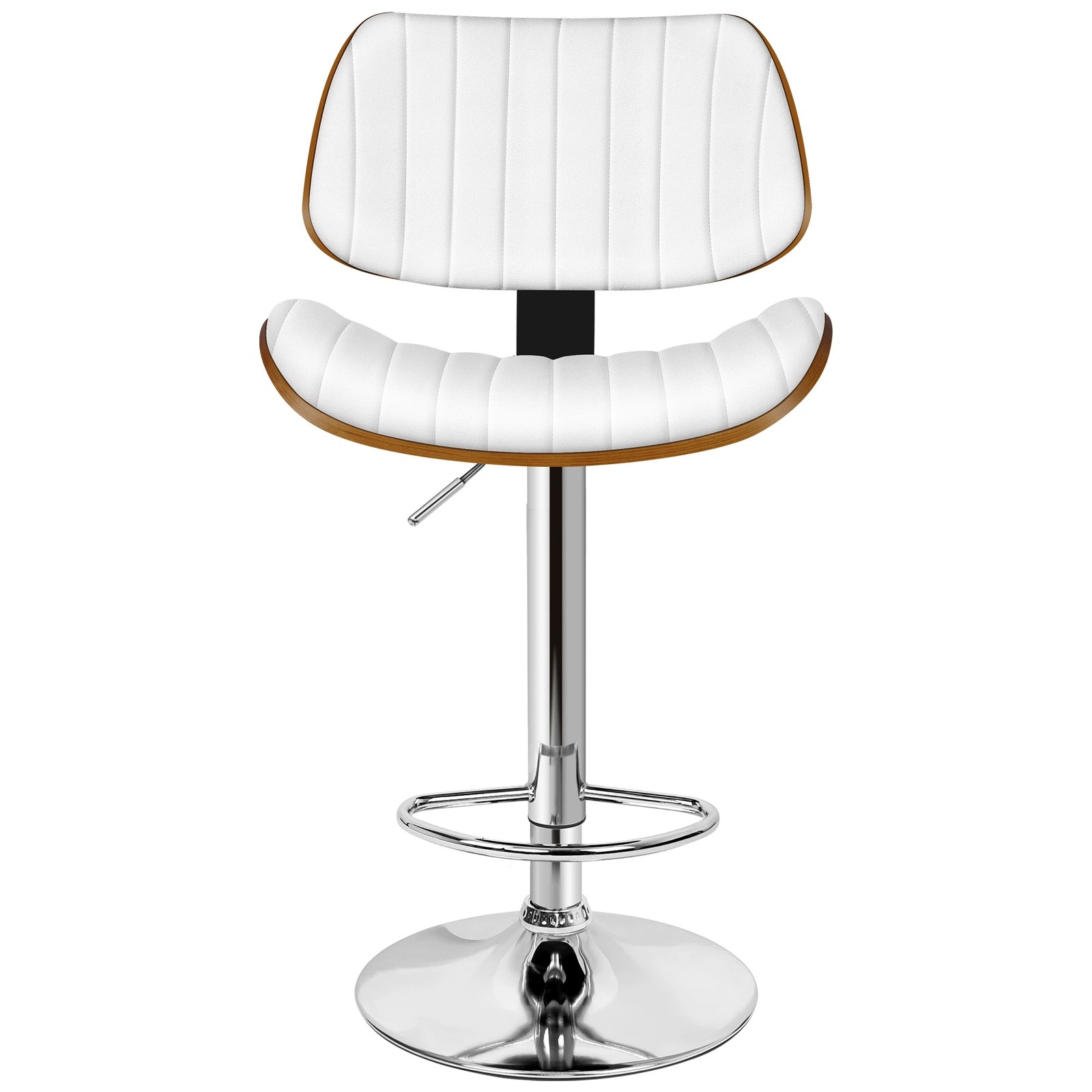 2 Alfordson 1x Bar Stool Kitchen Swivel Chair Wooden Leather Gas Lift - White, 2 of 9