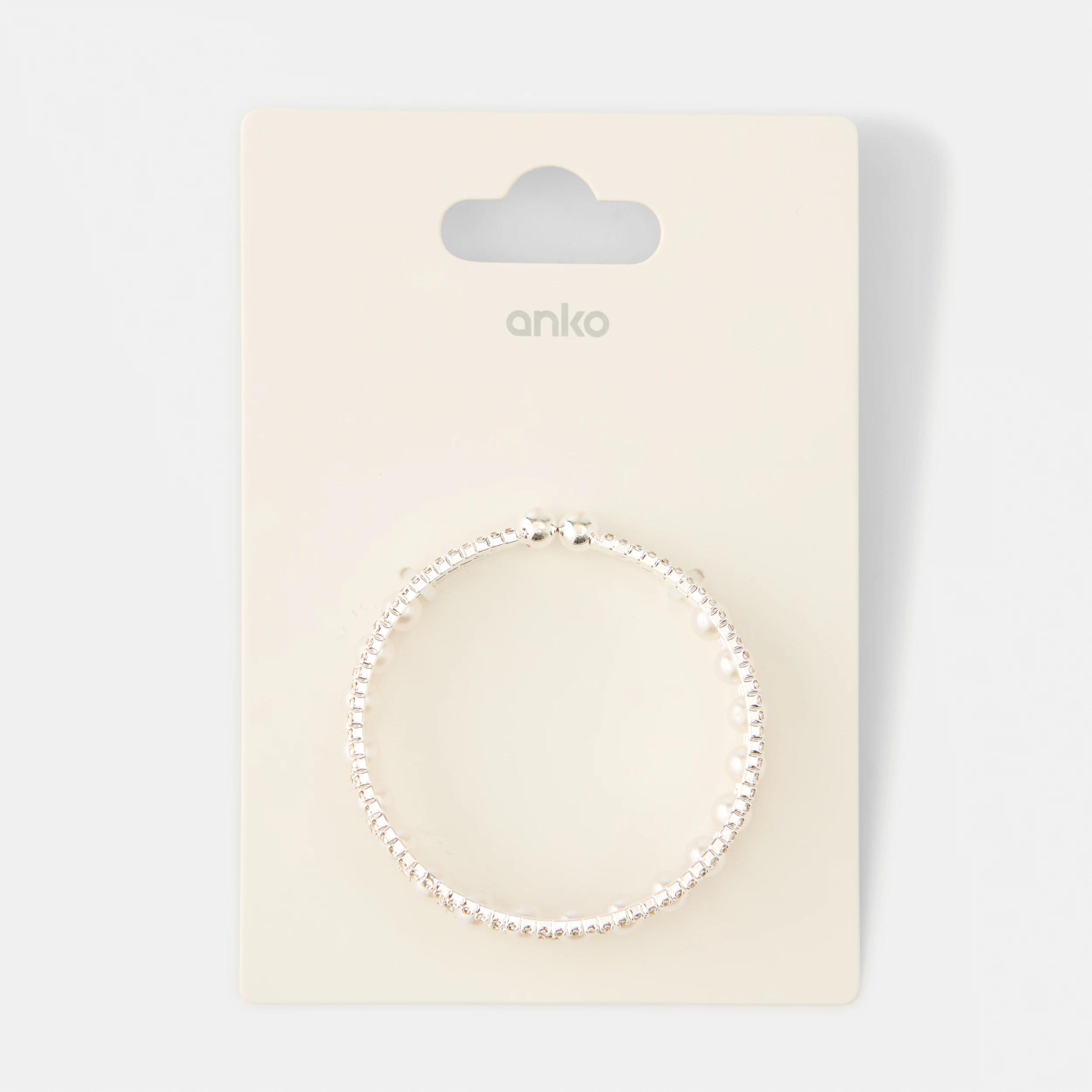 3 Sparkly Faux Pearl Bracelet - White and Silver Tone Silver, 3 of 3