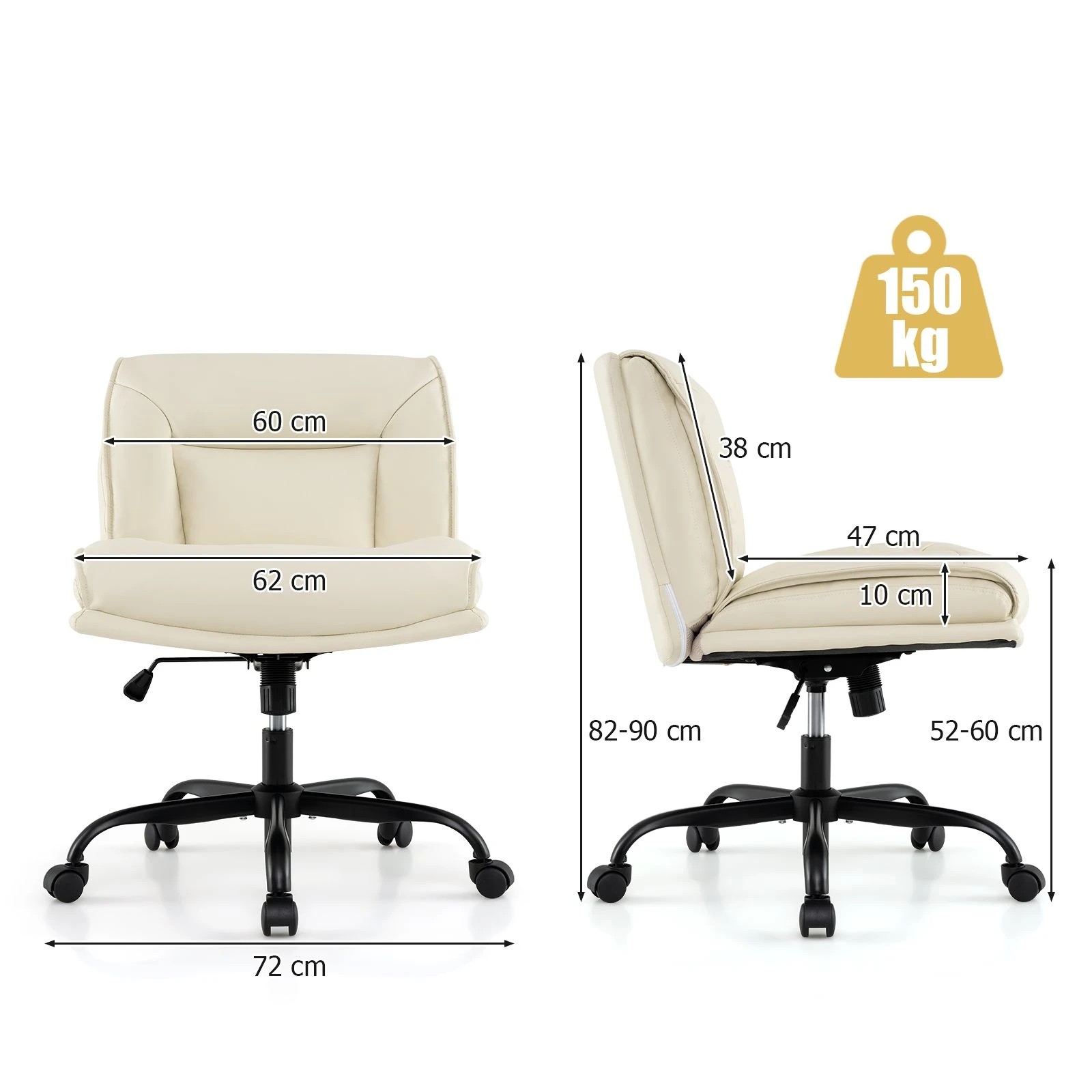 4 Costway Cross Legged Chair Mobile Home Office PU Leather Computer Desk Chair 360° Swivel Chair, 4 of 4