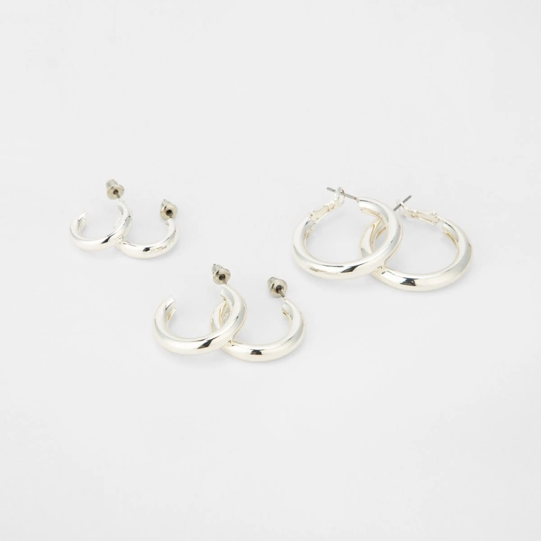 2 3 Pack Chunky Hoop Earrings - Silver Tone, 2 of 4