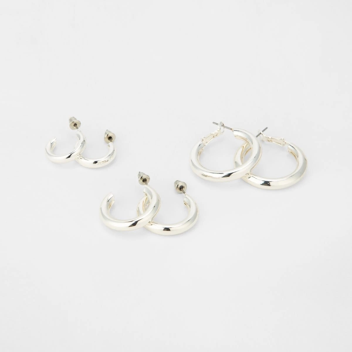 2 3 Pack Chunky Hoop Earrings - Silver Tone, 2 of 4