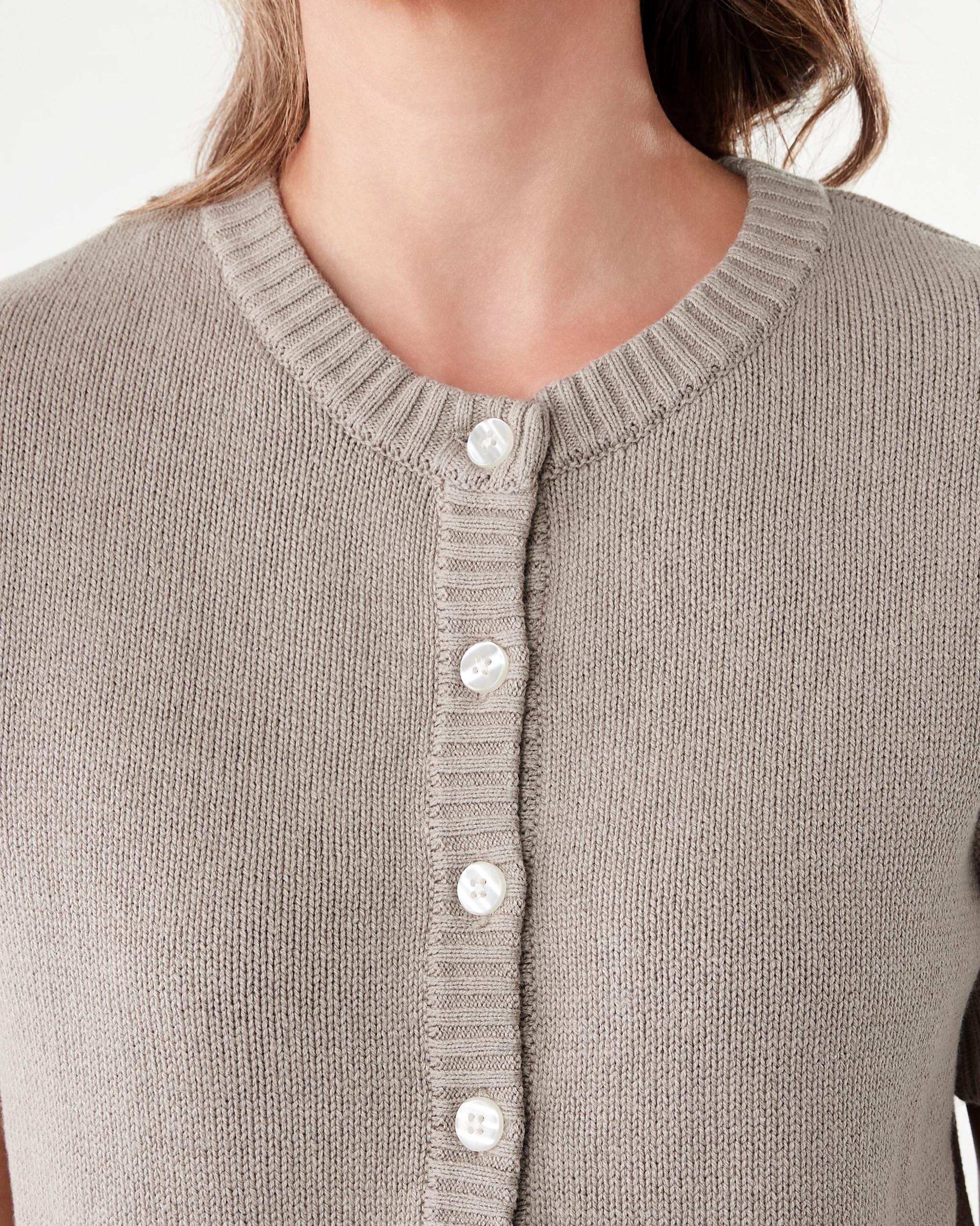 5 Short Sleeve Button Up Cardigan Grey Taupe, 5 of 7