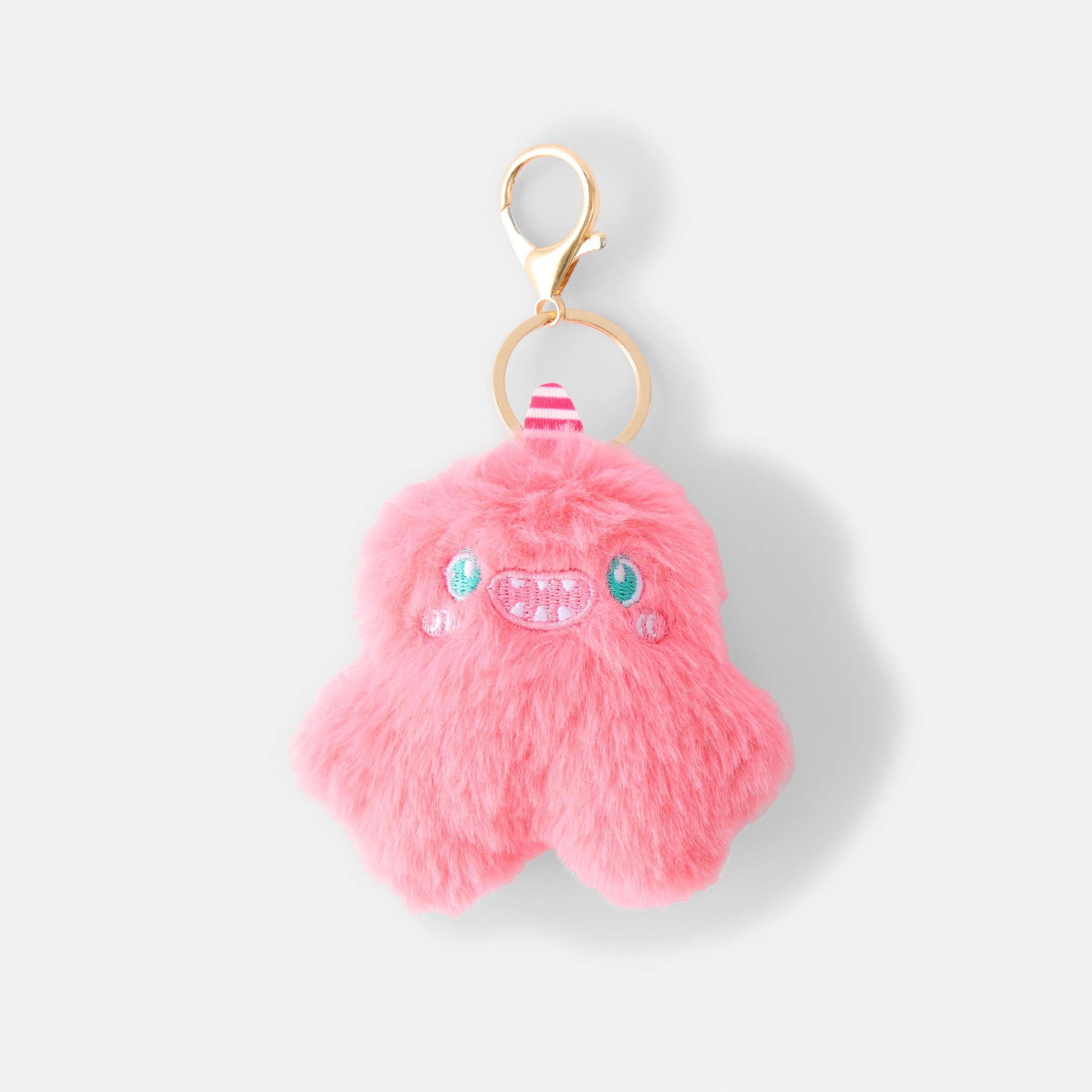 1 Fluffy Monster Charm Keyring - Gold Tone and Pink Pink, 1 of 3