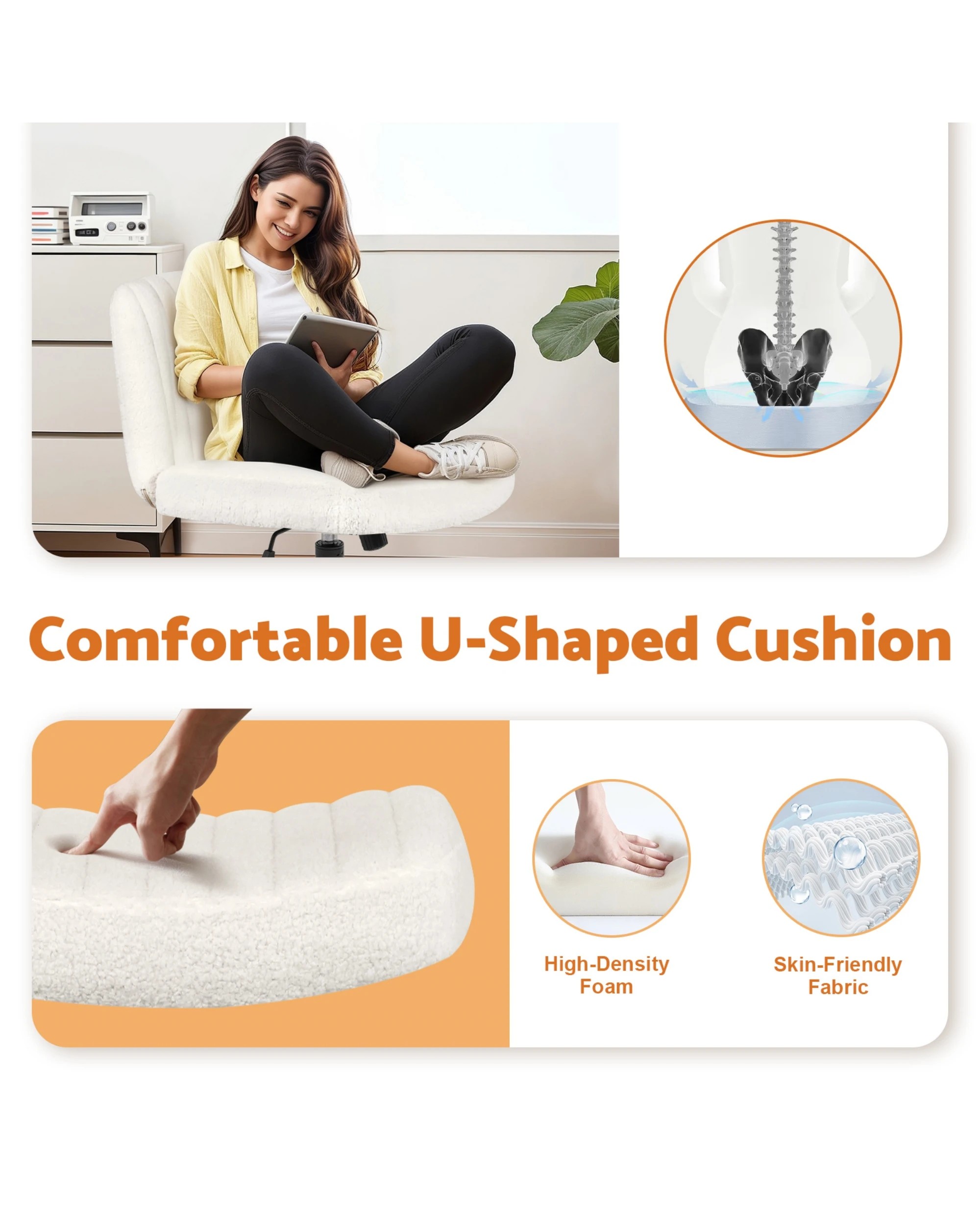 6 Advwin Armless Office Chair with Wheel White, 6 of 9