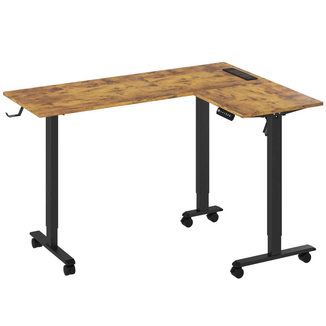1 Advwin L Shaped Electric Standing Desk Adjustable Computer Desk with Charging Station - Brown, 1 of 9