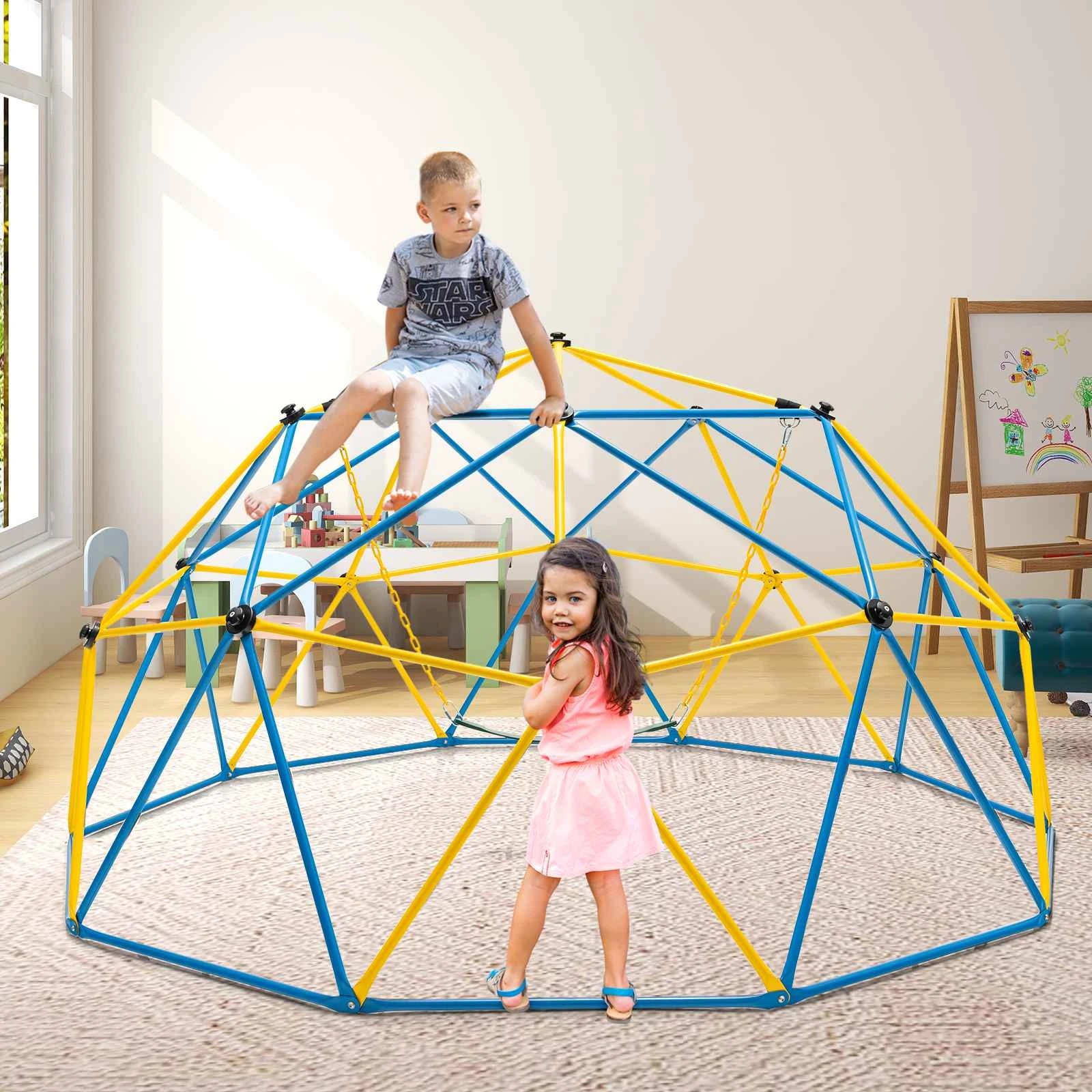 1 Costway Climb Playset Climbing Dome Swing Set Steel Climber - Blue, 1 of 1