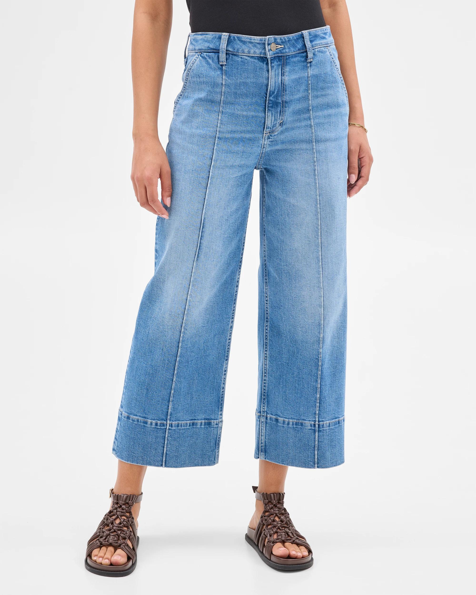 2 Target High Rise Crop Length Wide Leg Denim Jeans - Kelsey TINTED TEAL, 2 of 7