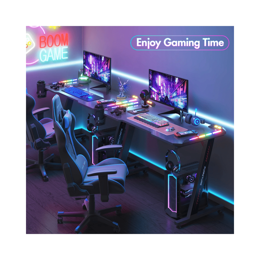 4 Advwin 120cm Black Gaming Desk Rgb Led Light Computer Desk, 4 of 7