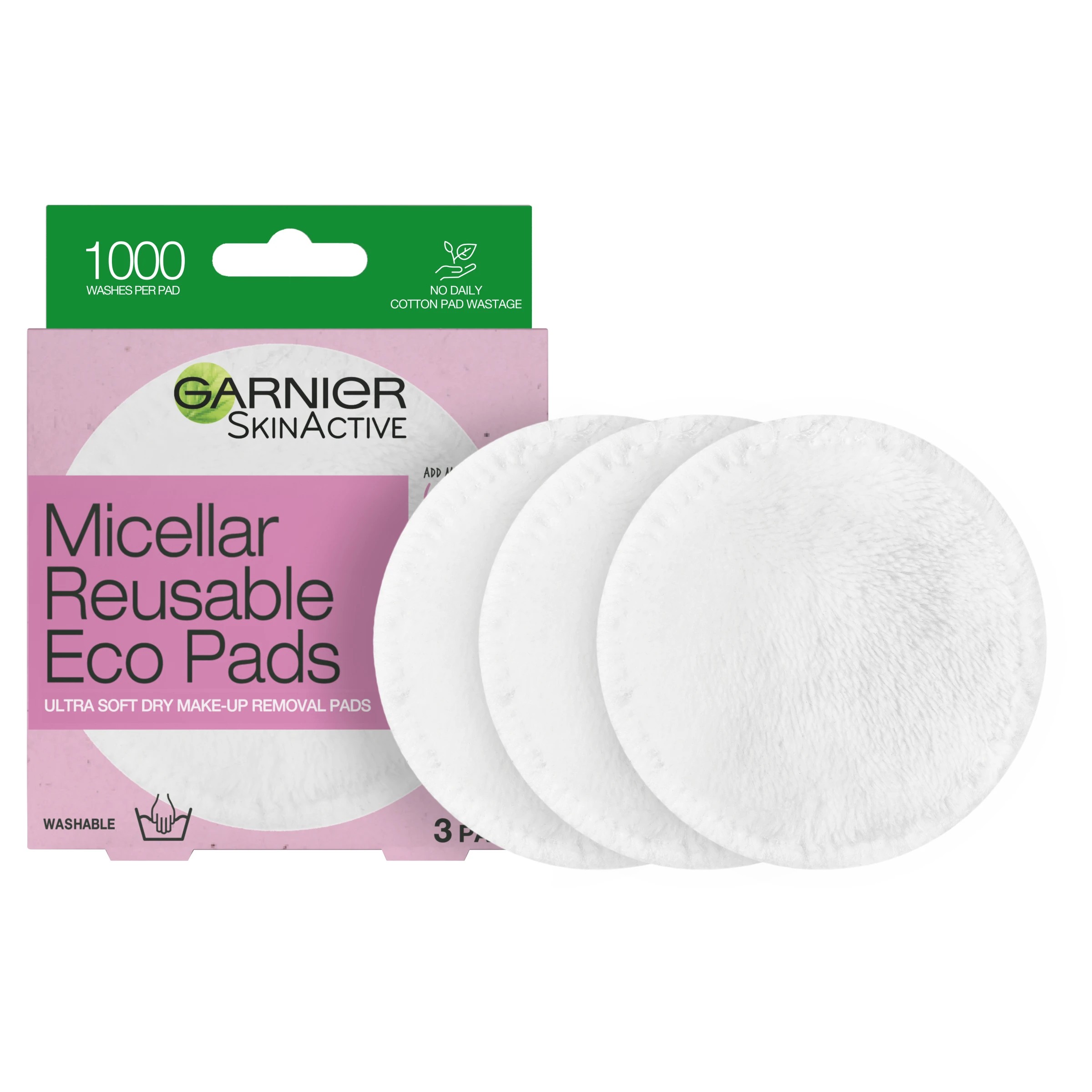 1 3 Pack Garnier SkinActive Micellar Reusable Eco Pads, 1 of 9