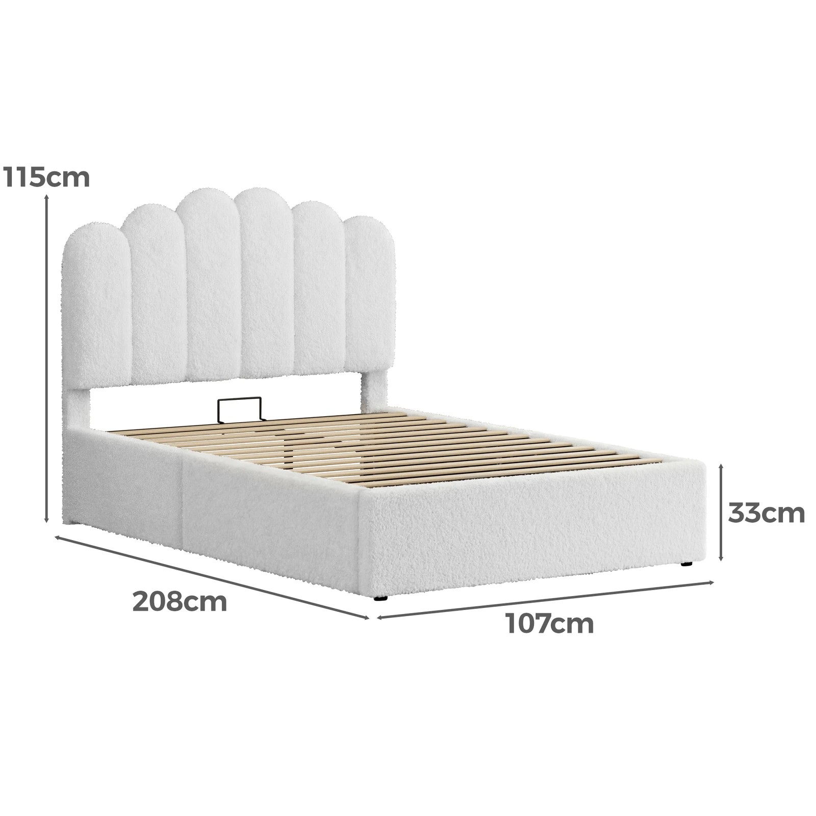 9 Alfordson Bed Frame King Single Gas Lift Storage Base Wooden Boucle Mutis - White, 9 of 10