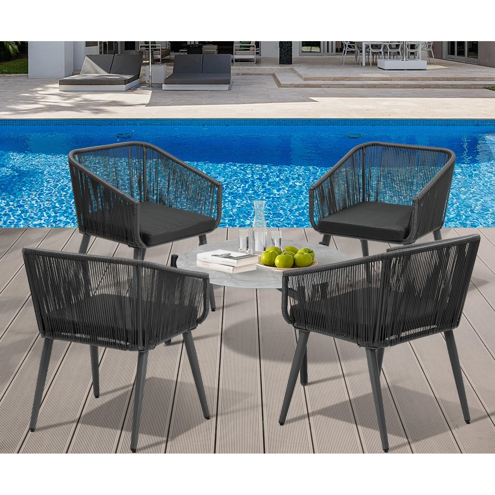 4 Livsip Outdoor Patio Lounge Set Furniture Coffee Grey 70cm Table Sofa Chairs 5PC - Multi, 4 of 9