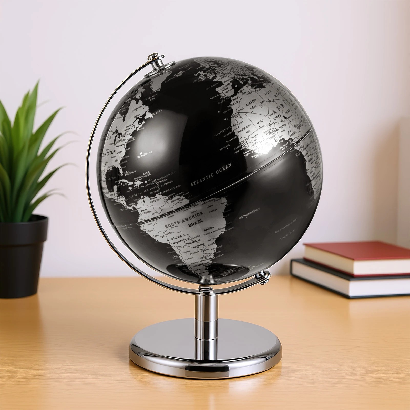 2 Costway 20cm Metallic Black World Globe Rotating Earth Globe - Silver, 2 of 3